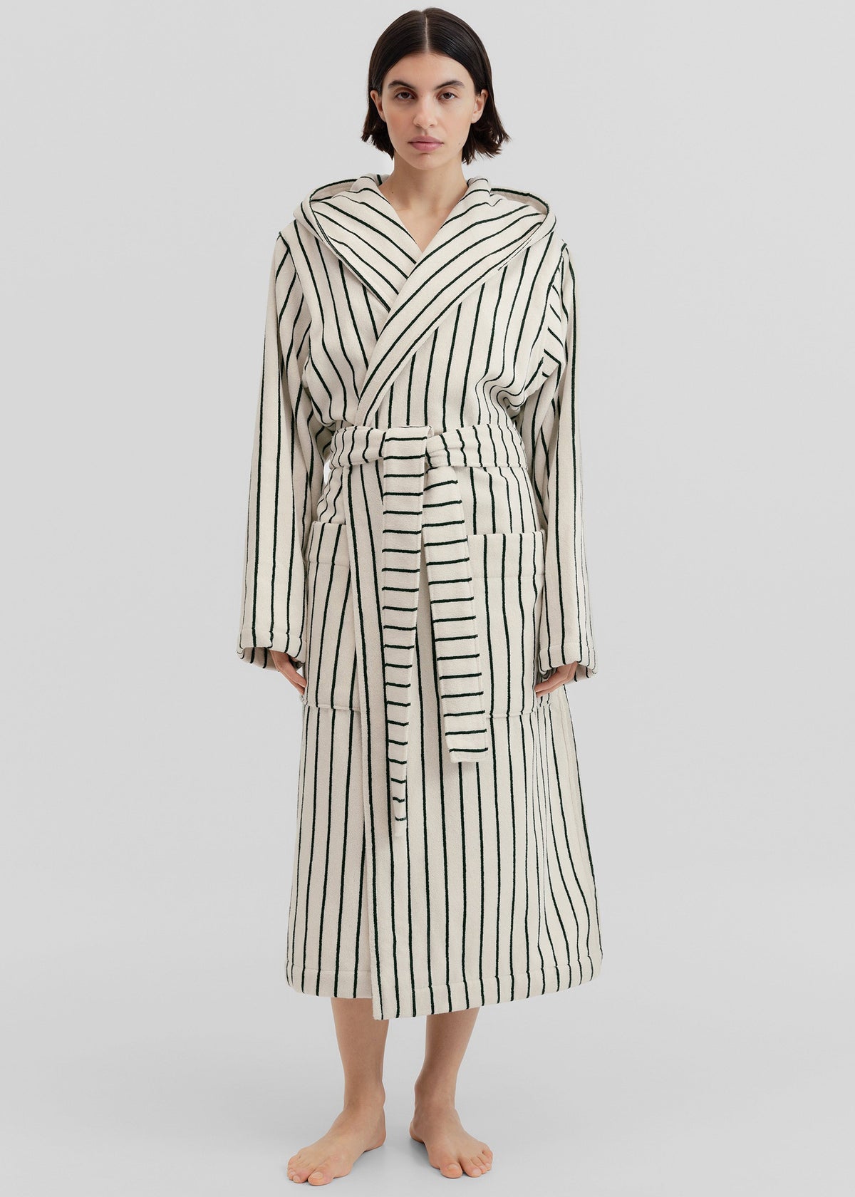 Tekla Hooded Bathrobe - Racing Green Stripes - 5