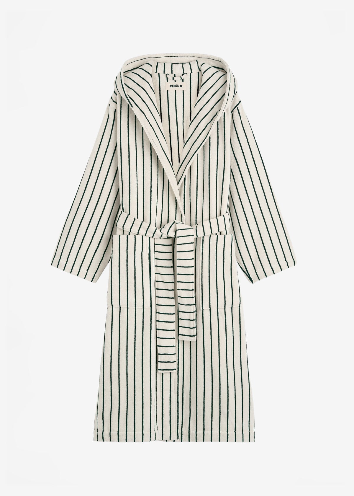 Tekla Hooded Bathrobe - Racing Green Stripes - 11
