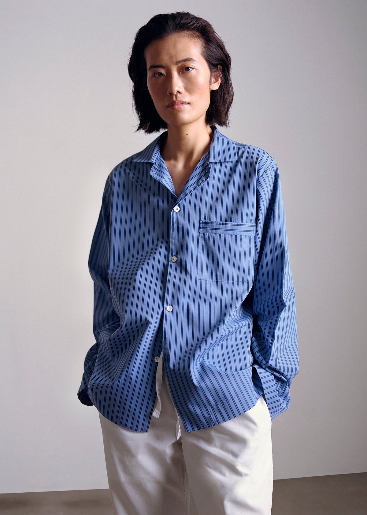 Tekla Poplin Pyjama Shirt - Boro Stripes - 1