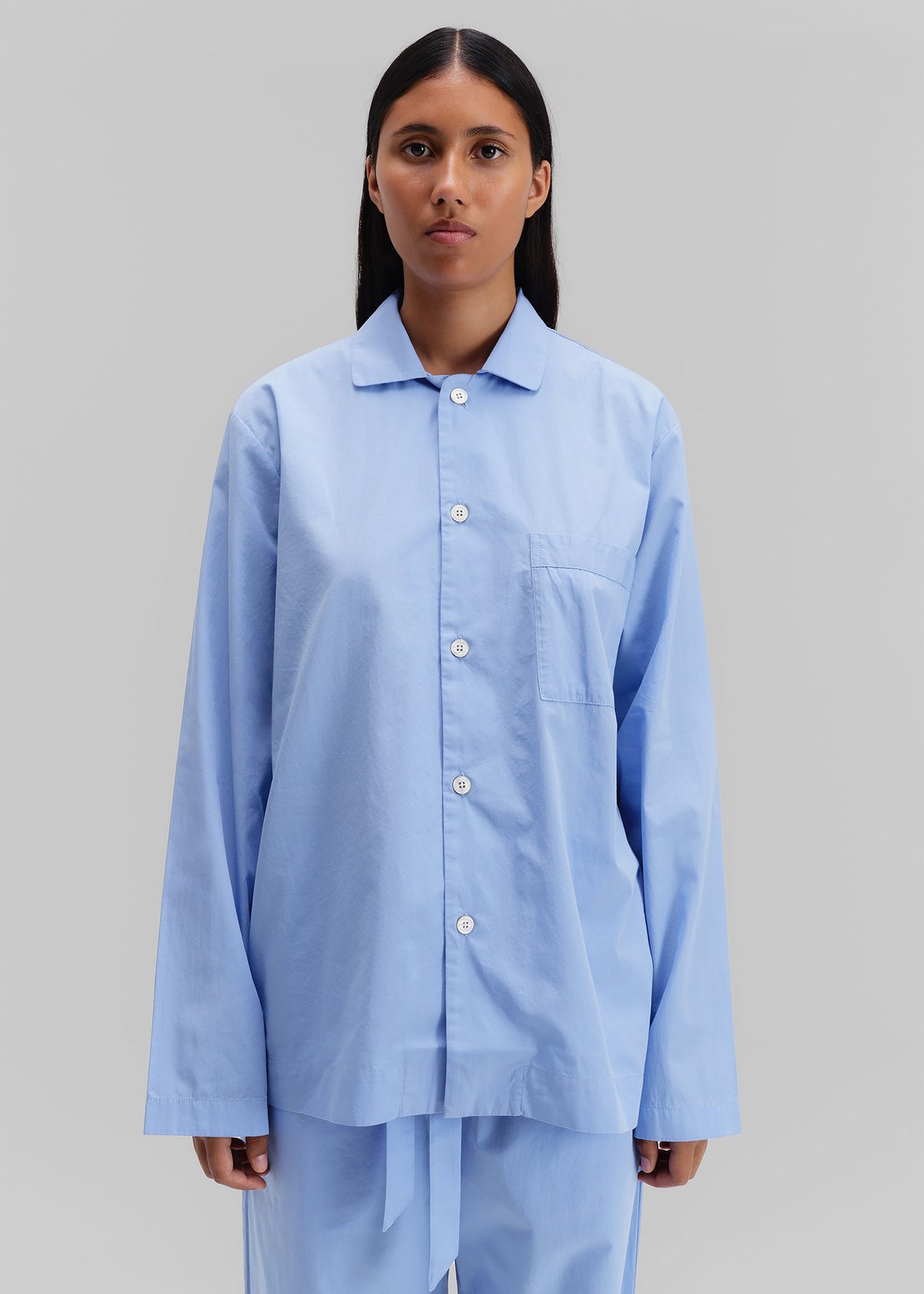 Tekla Poplin Pyjama Shirt - Cornflower Blue - 3
