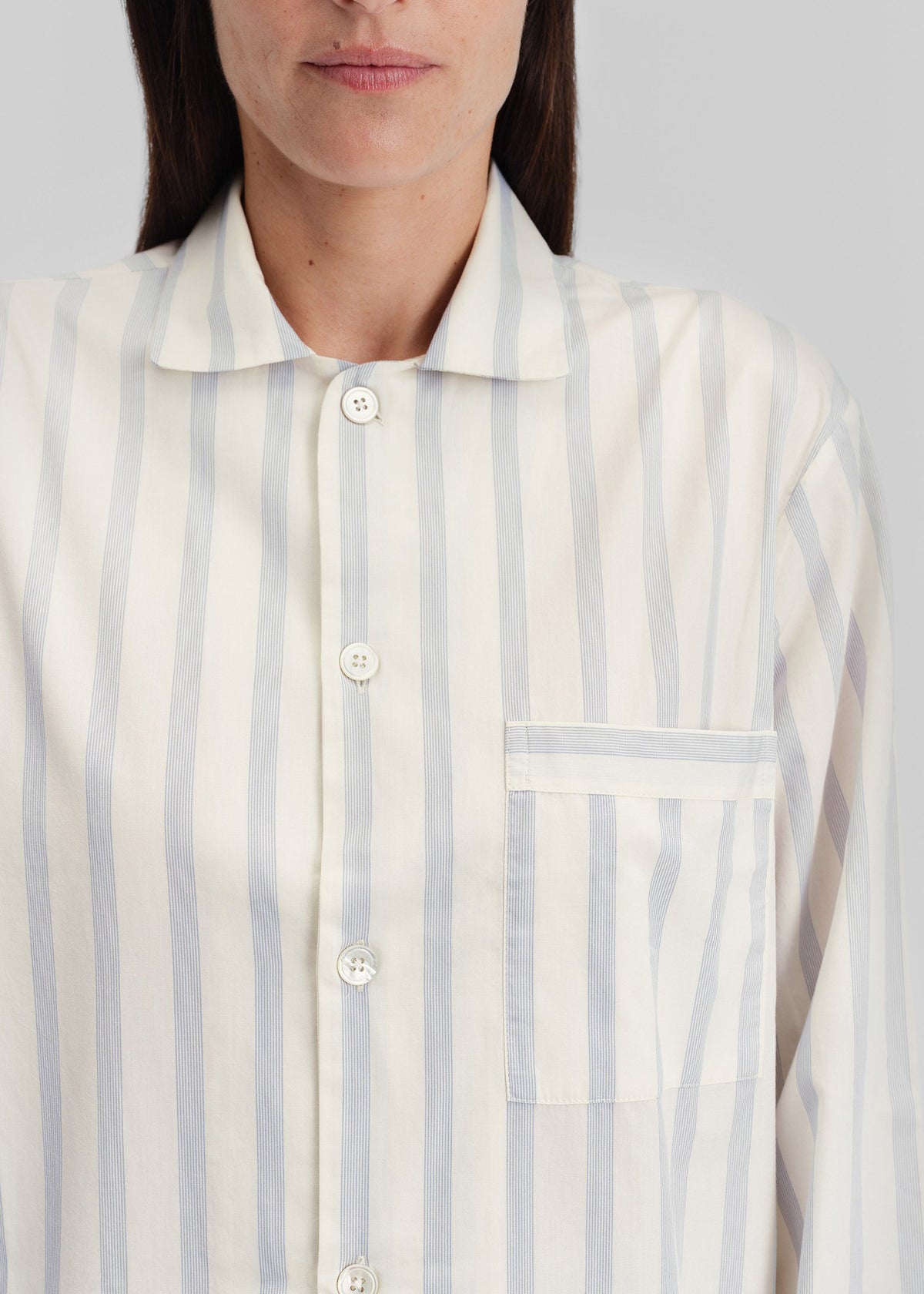 Tekla Poplin Pyjama Shirt - Needle Stripes - 4