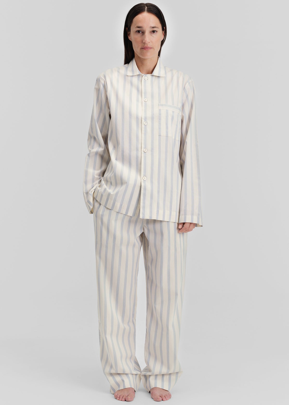 Tekla Poplin Pyjama Shirt - Needle Stripes - 1