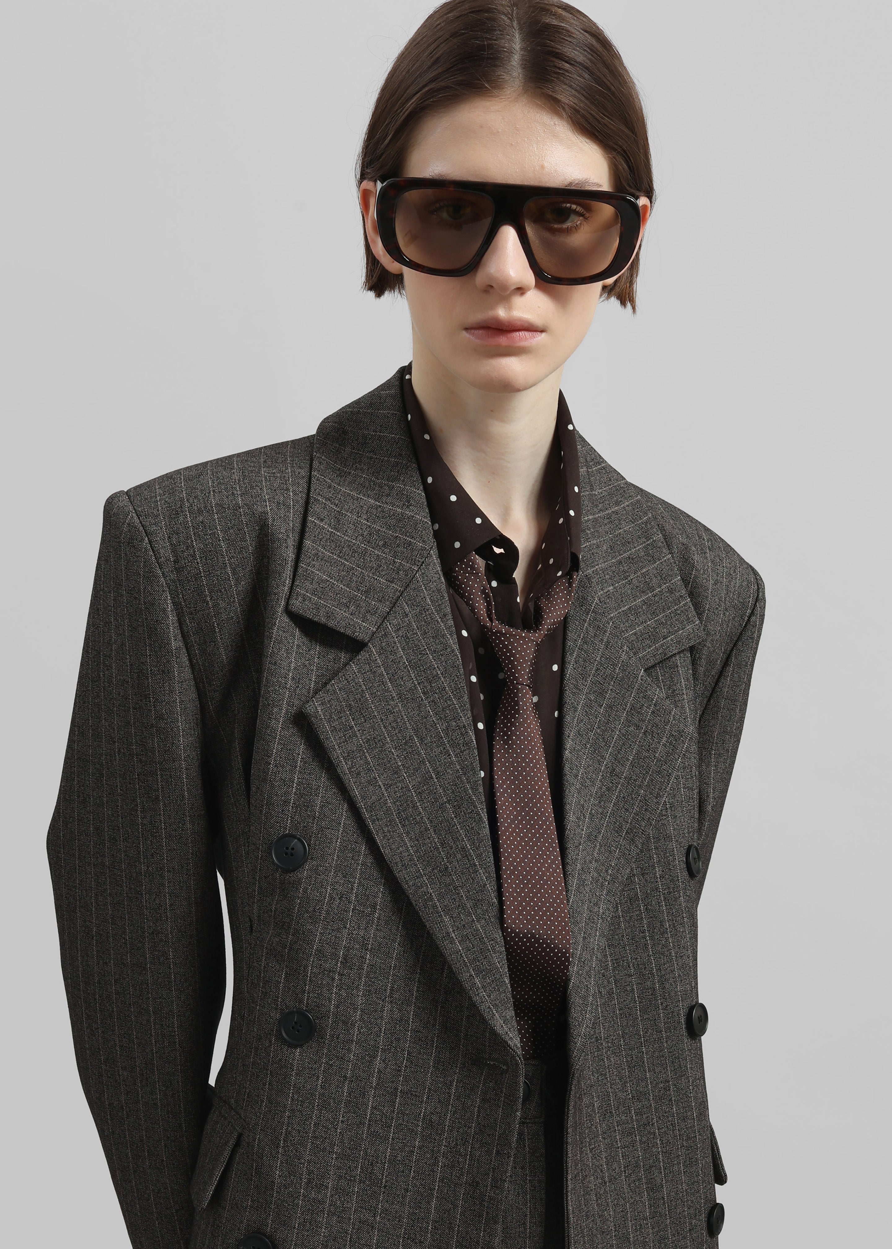 Tenby Striped Cinched Blazer - Brown Melange - 3