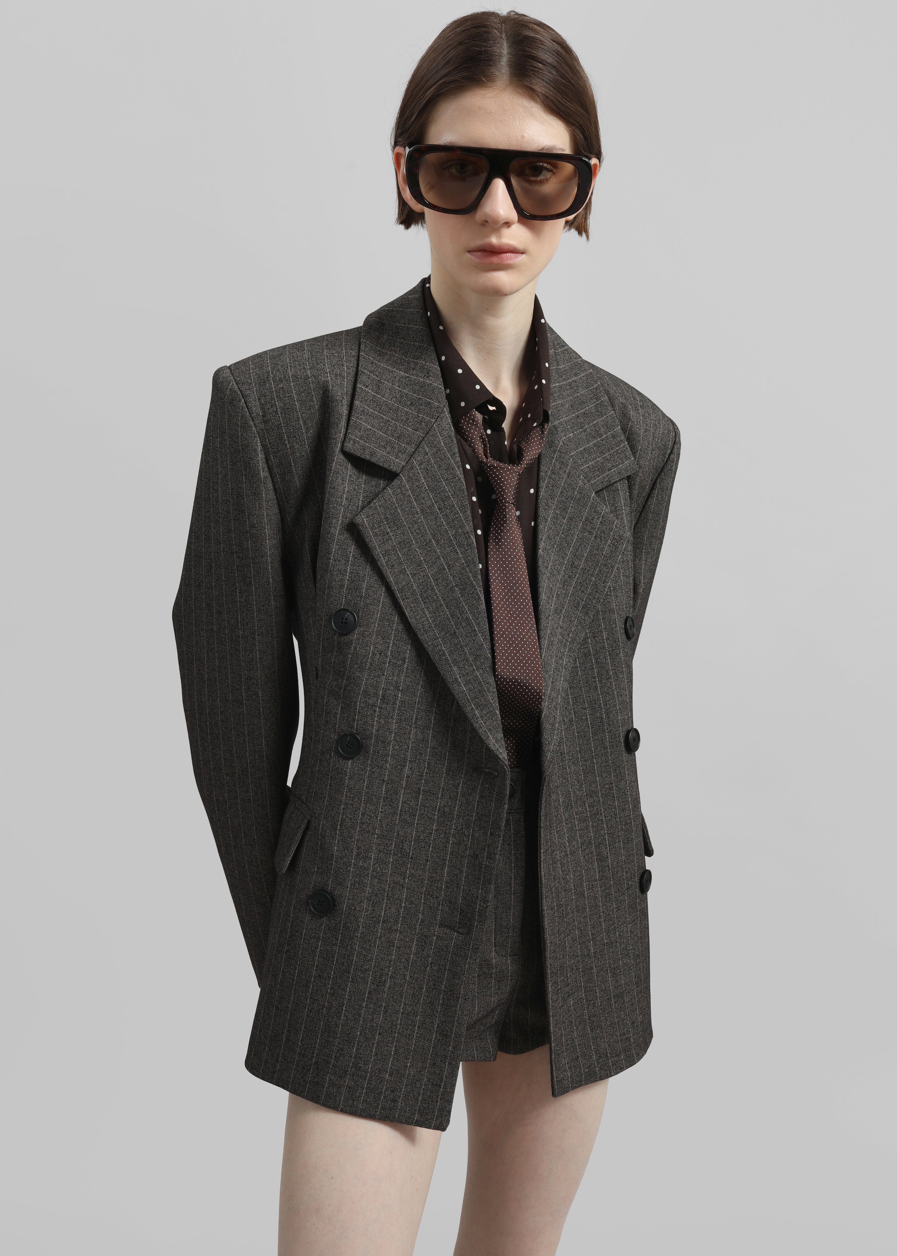 Tenby Striped Cinched Blazer - Brown Melange - 2