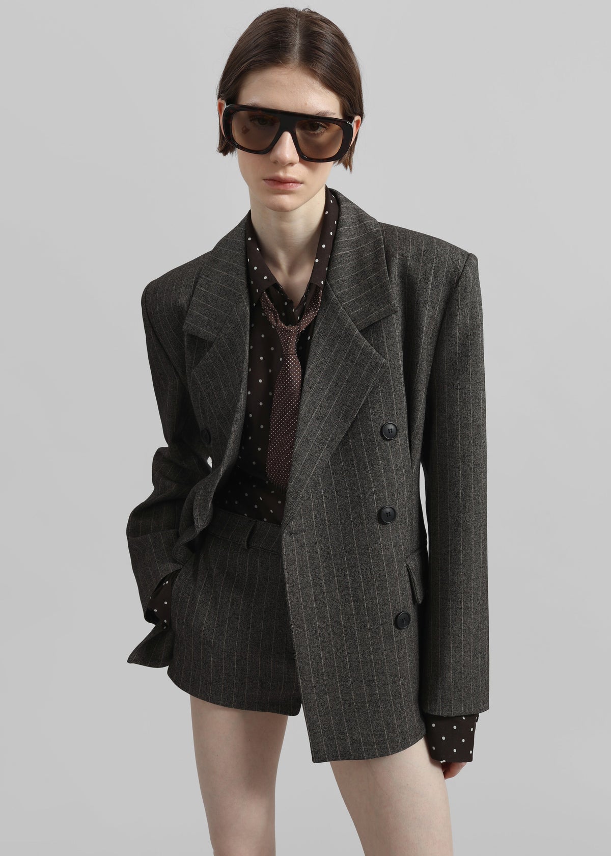 Tenby Striped Cinched Blazer - Brown Melange - 6