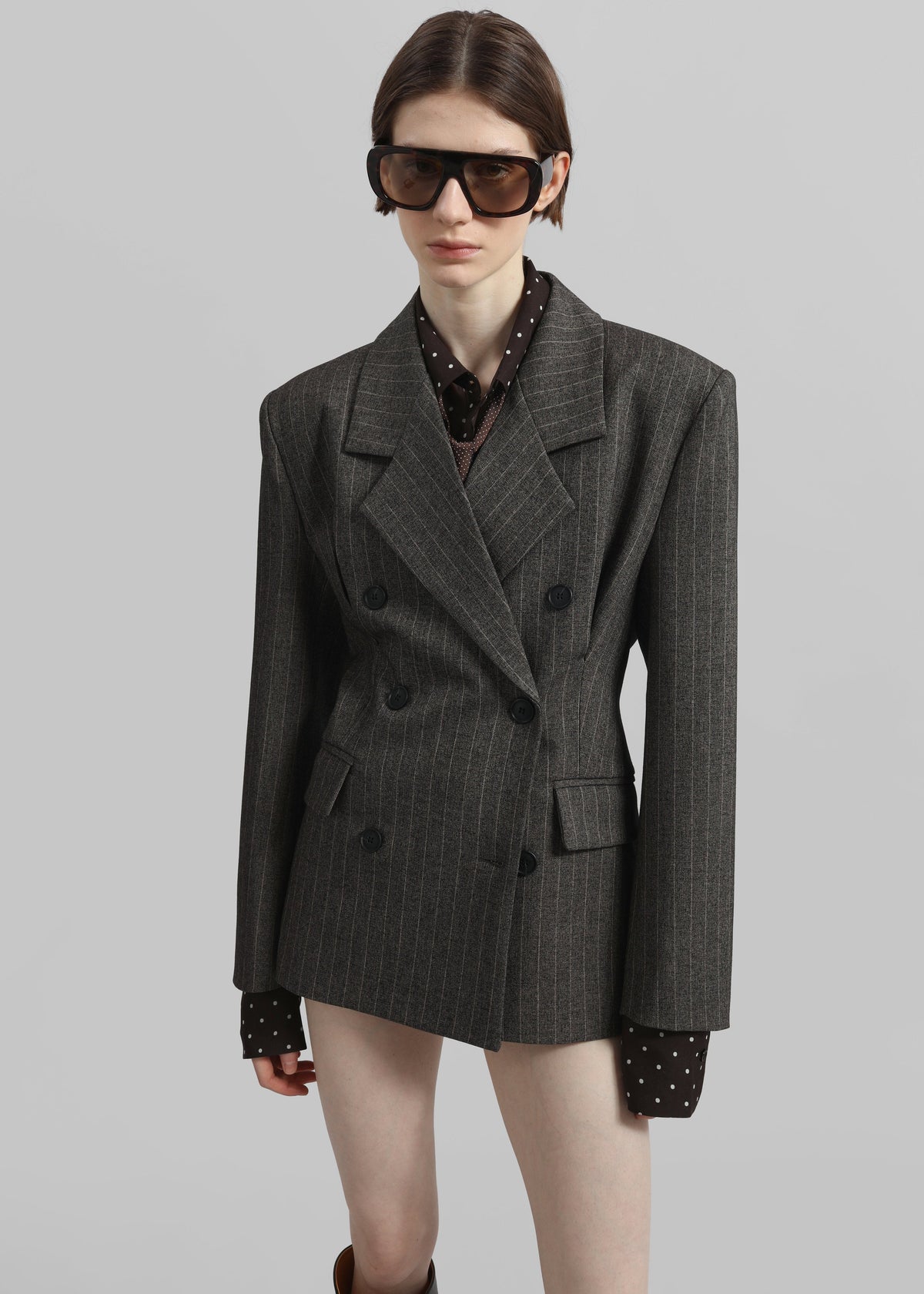 Tenby Striped Cinched Blazer - Brown Melange - 4