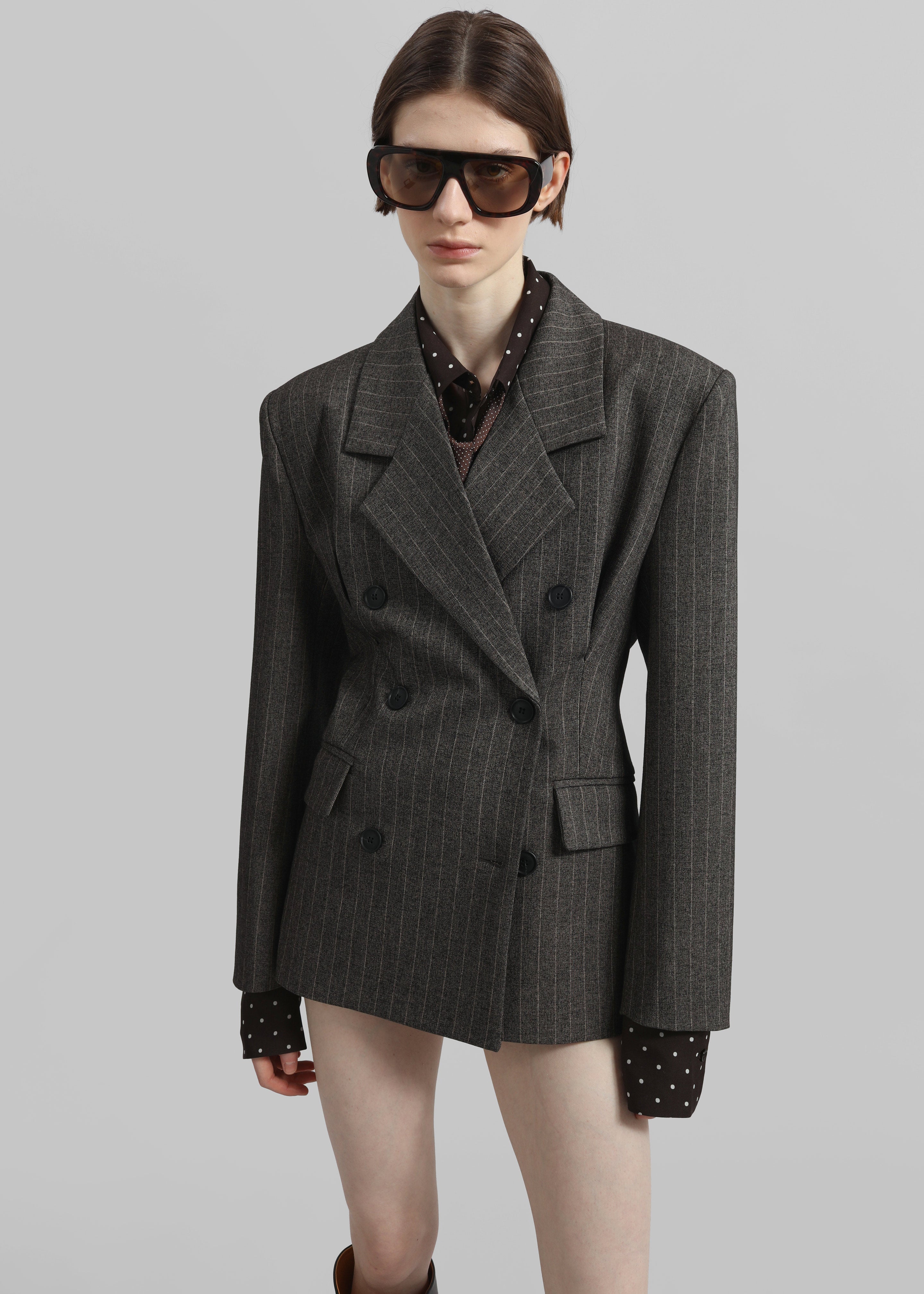 Tenby Striped Cinched Blazer - Brown Melange - 4