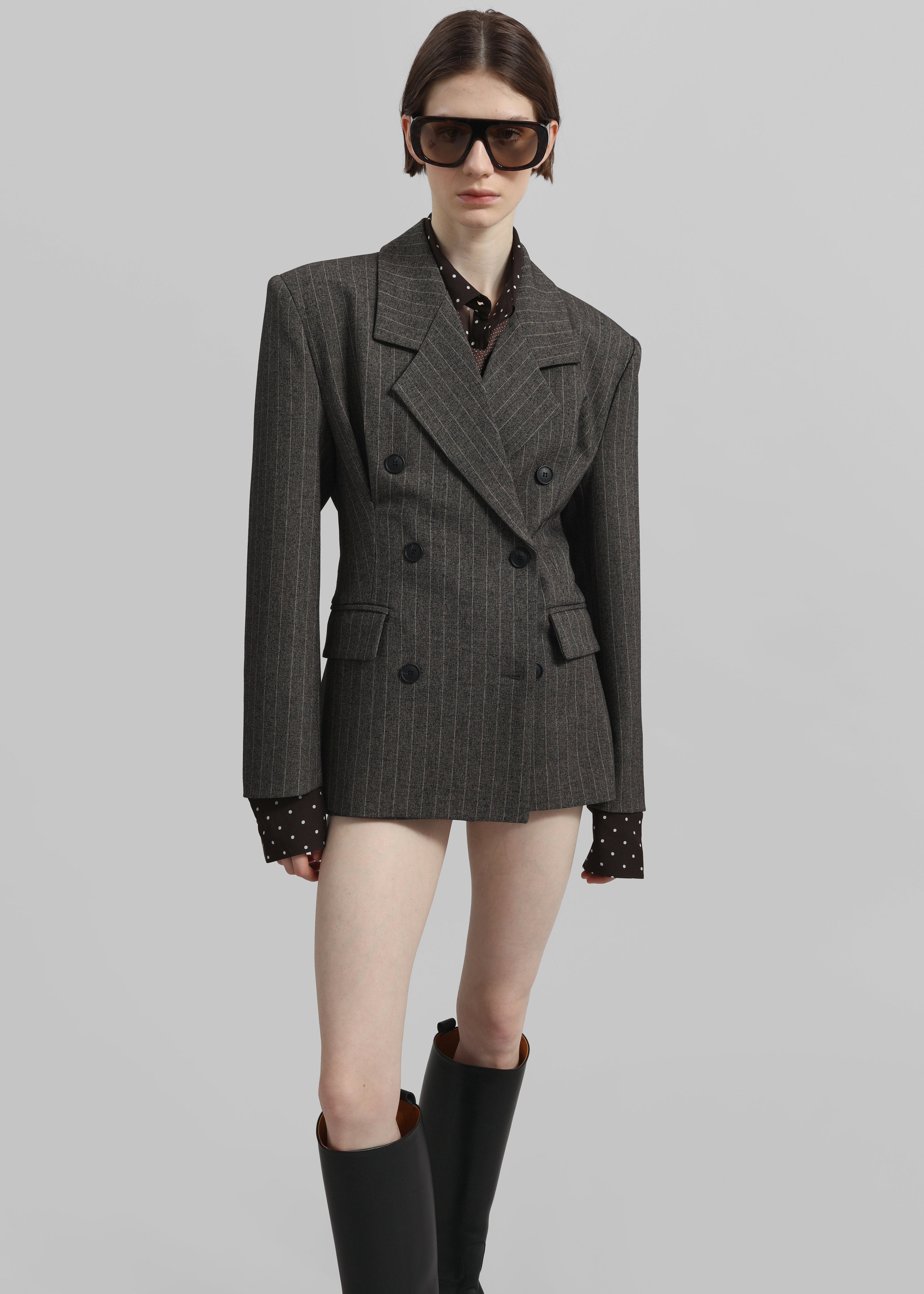 Tenby Striped Cinched Blazer - Brown Melange - 1