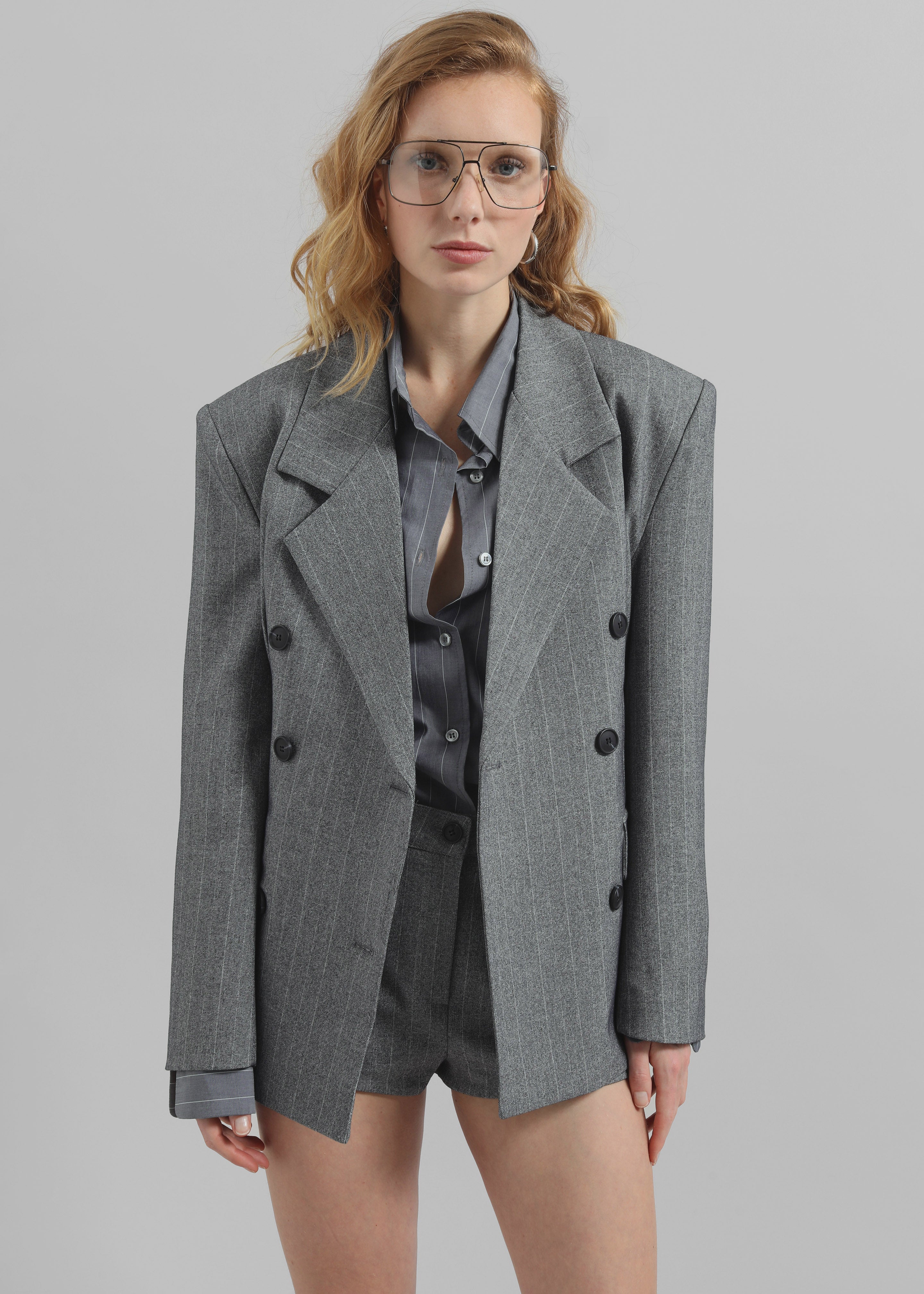 Tenby Striped Cinched Blazer - Grey Melange - 8