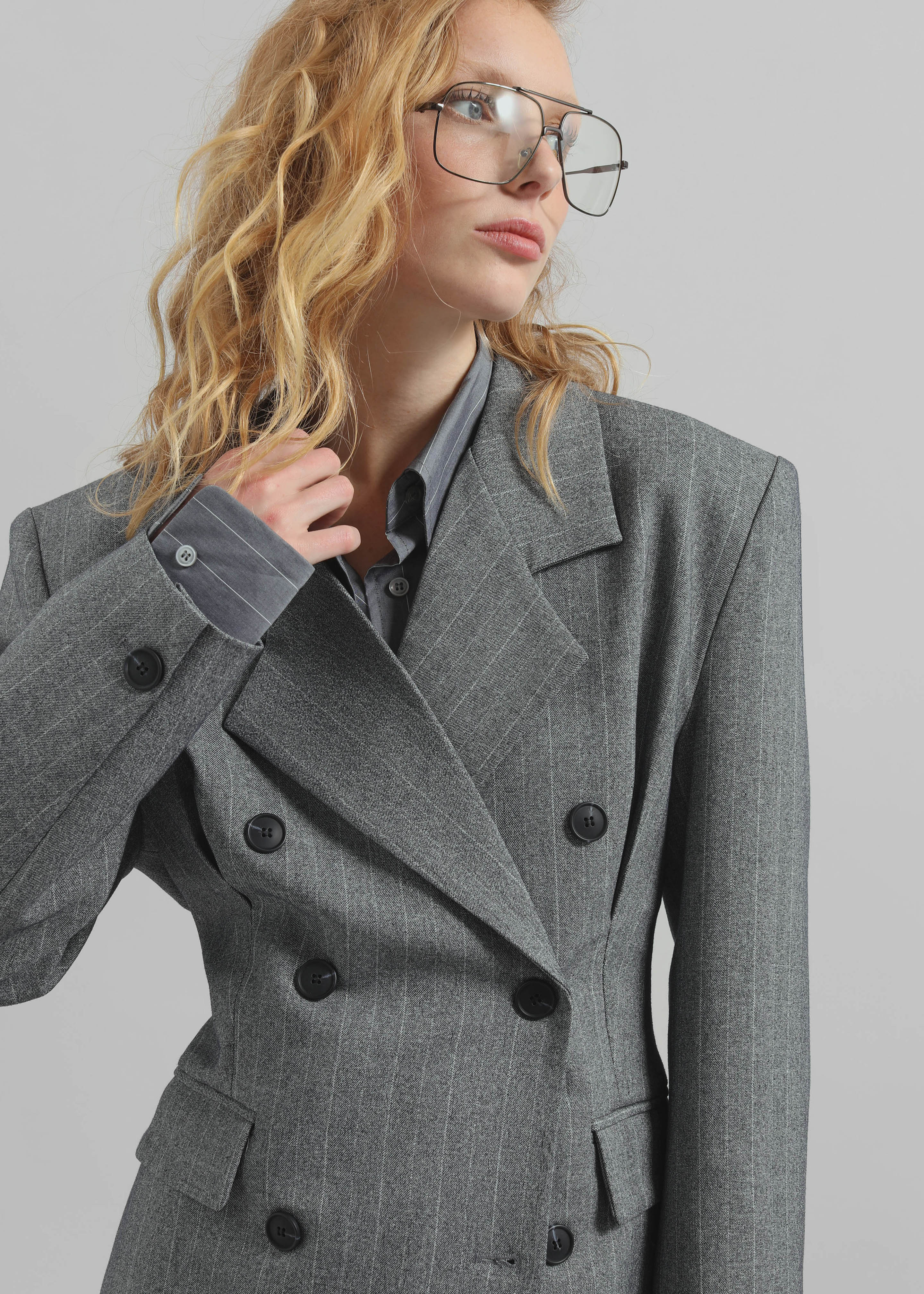 Tenby Striped Cinched Blazer - Grey Melange - 1