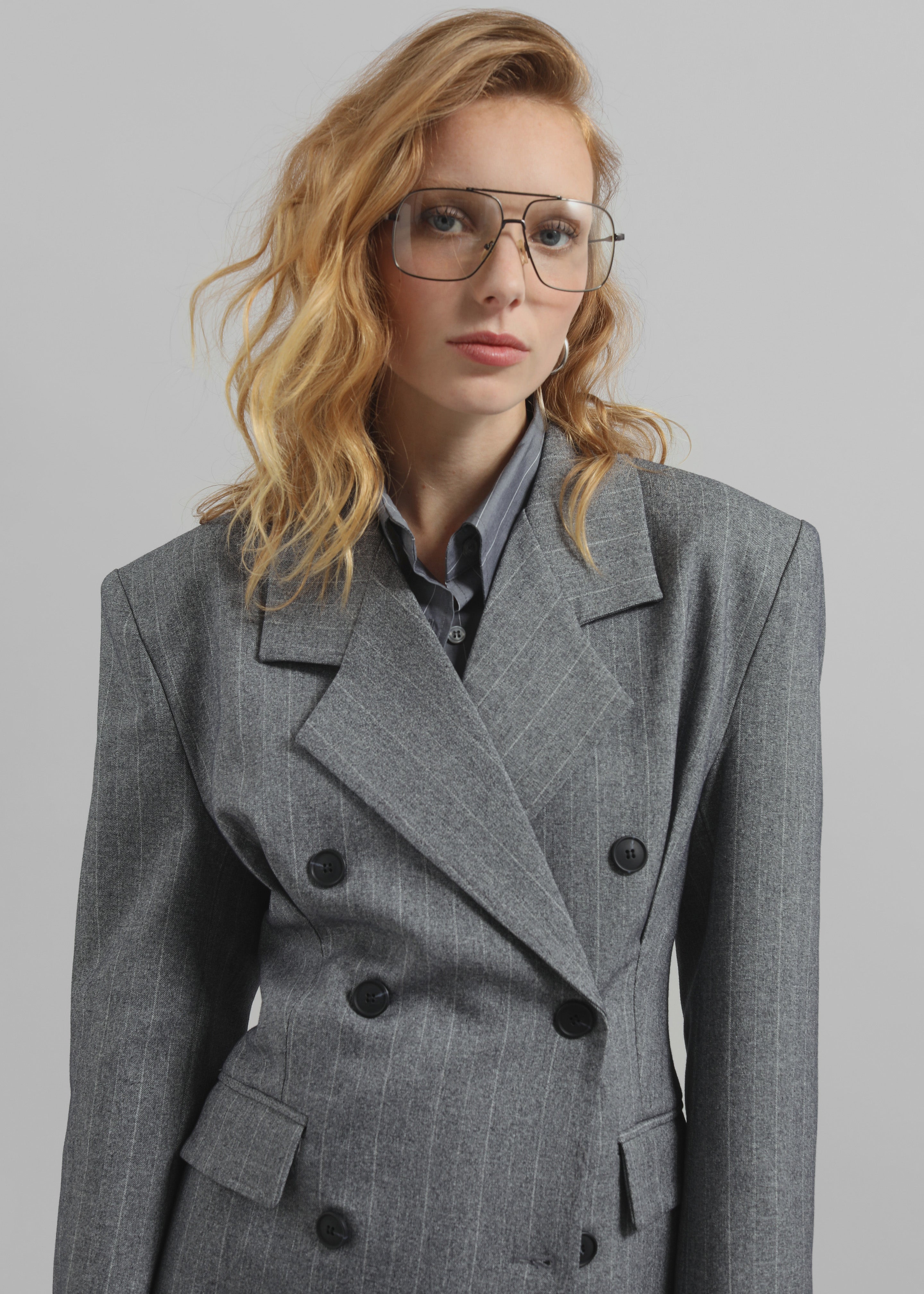 Tenby Striped Cinched Blazer - Grey Melange - 7