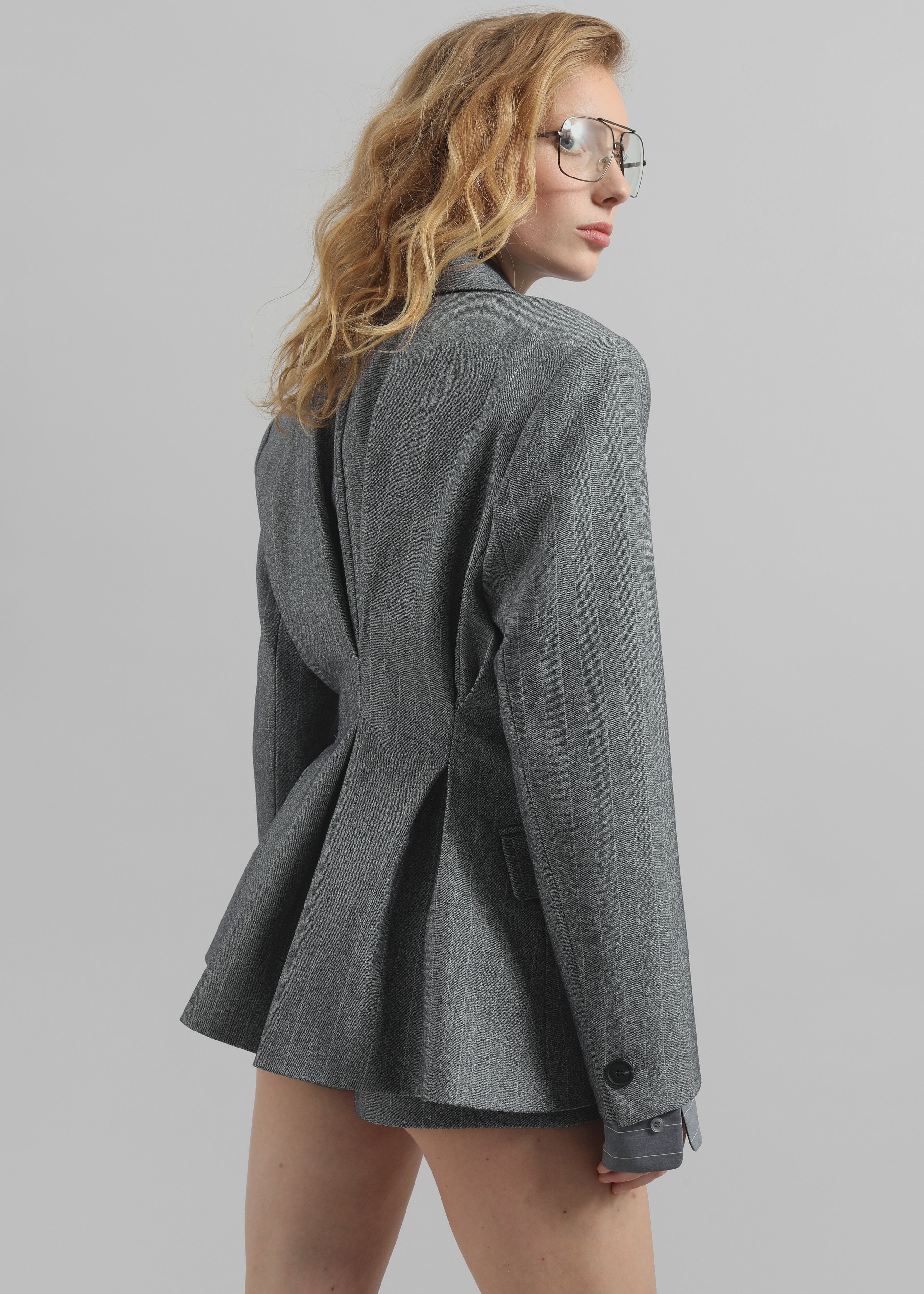 Tenby Striped Cinched Blazer - Grey Melange - 2