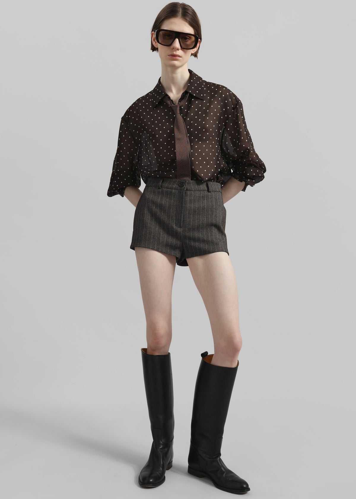 Tenby Striped Hot Pants - Brown Melange - 1