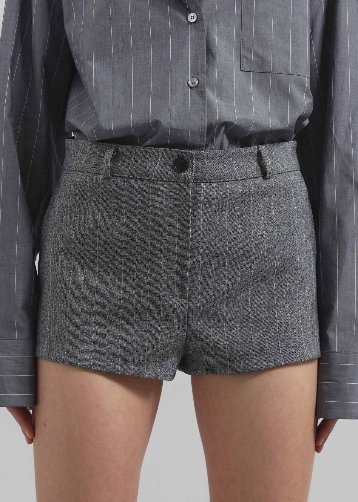 Tenby Striped Hot Pants - Grey Melange - 4