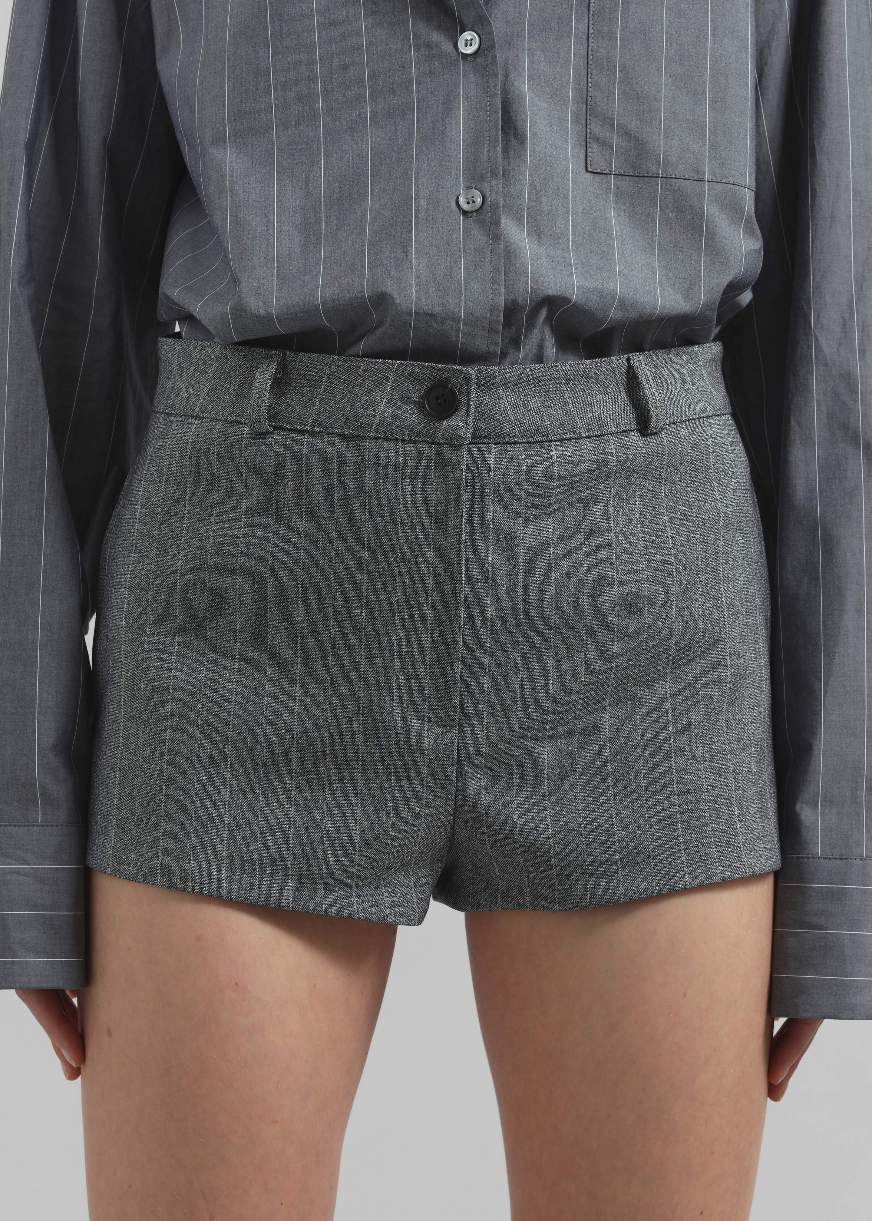 Tenby Striped Hot Pants - Grey Melange - 4