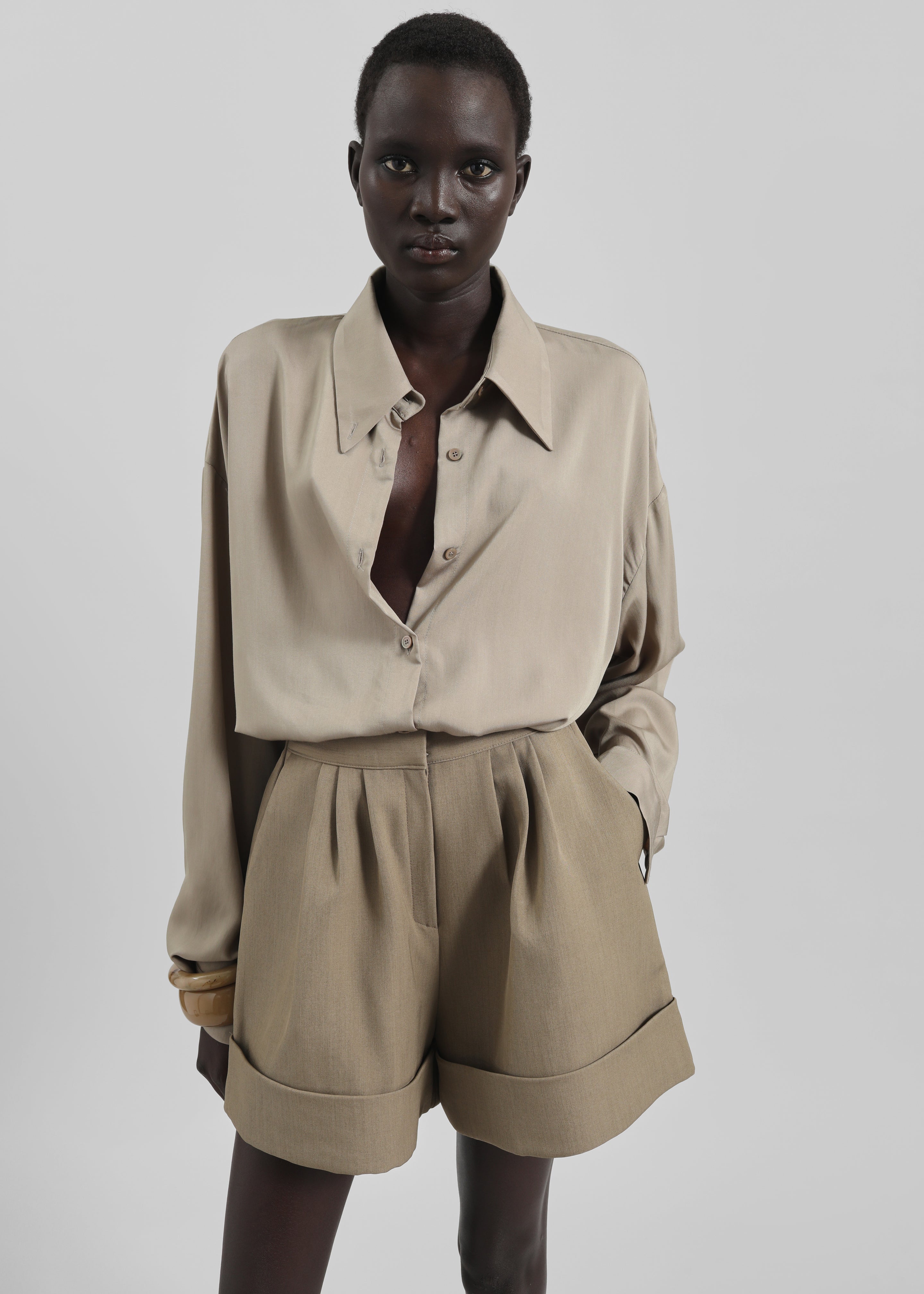 Silvan Neck Tie Shirt - Taupe - 7