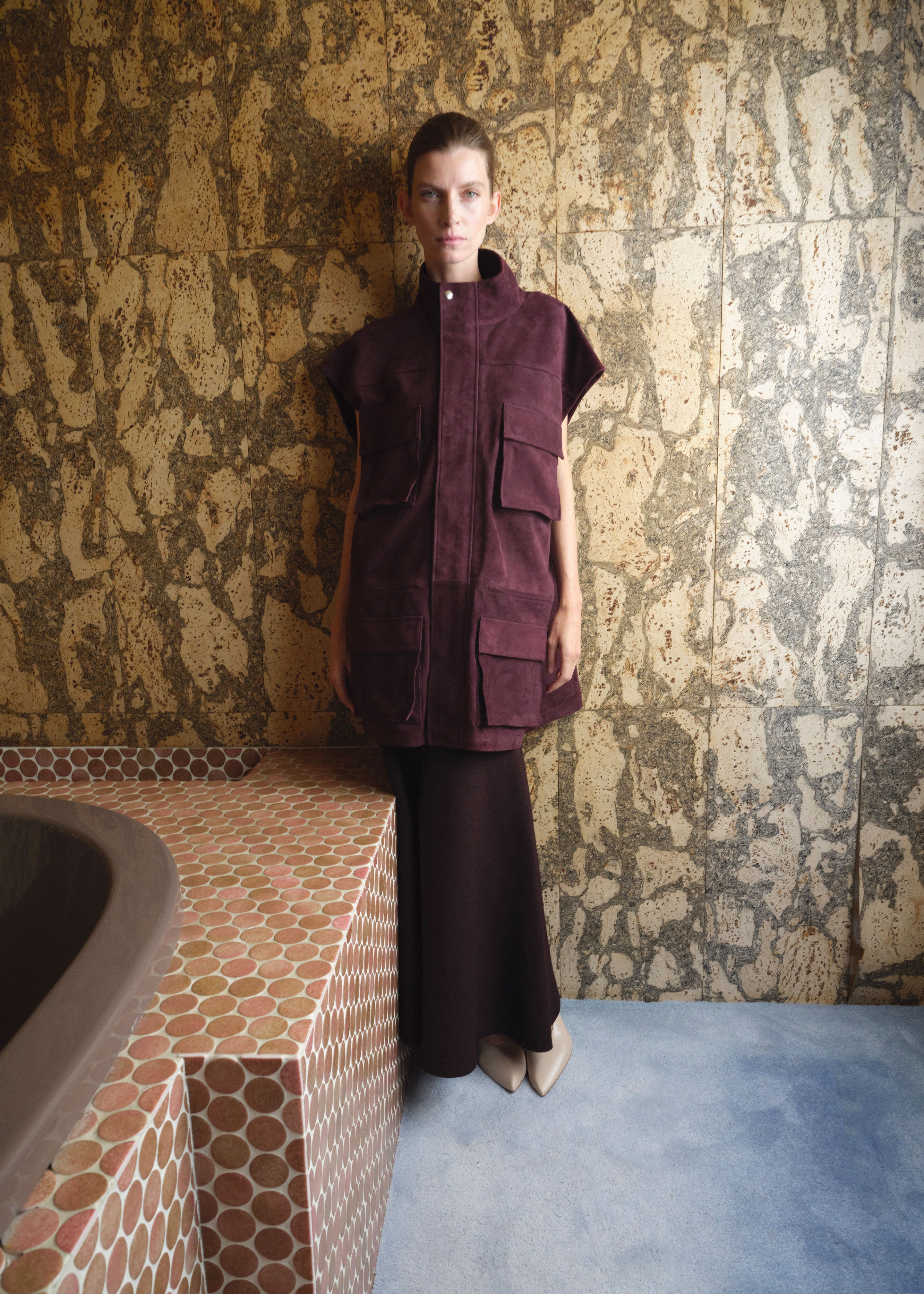 Turin Suede Cargo Jacket - Burgundy - 7