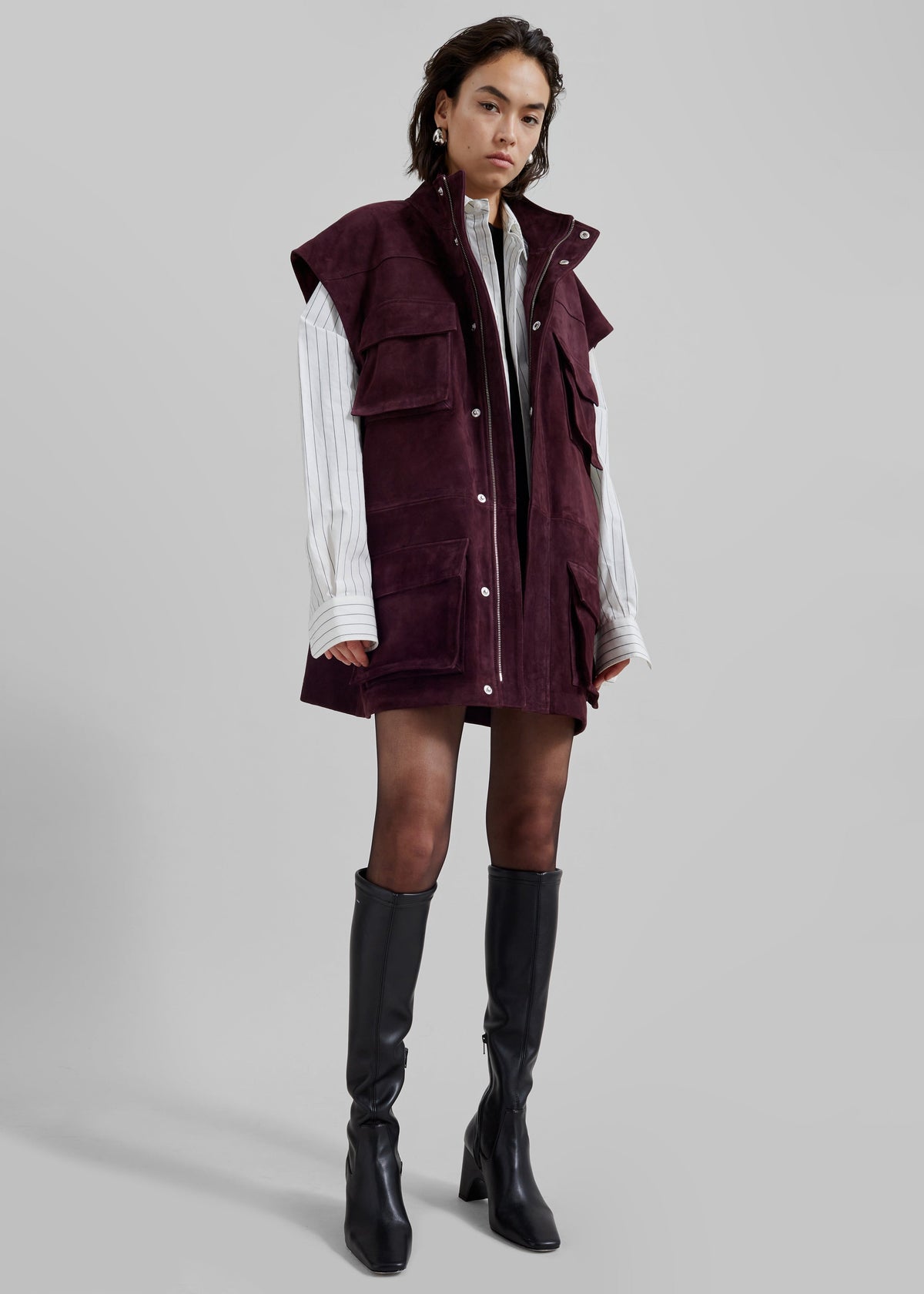 Turin Suede Cargo Jacket - Burgundy - 3