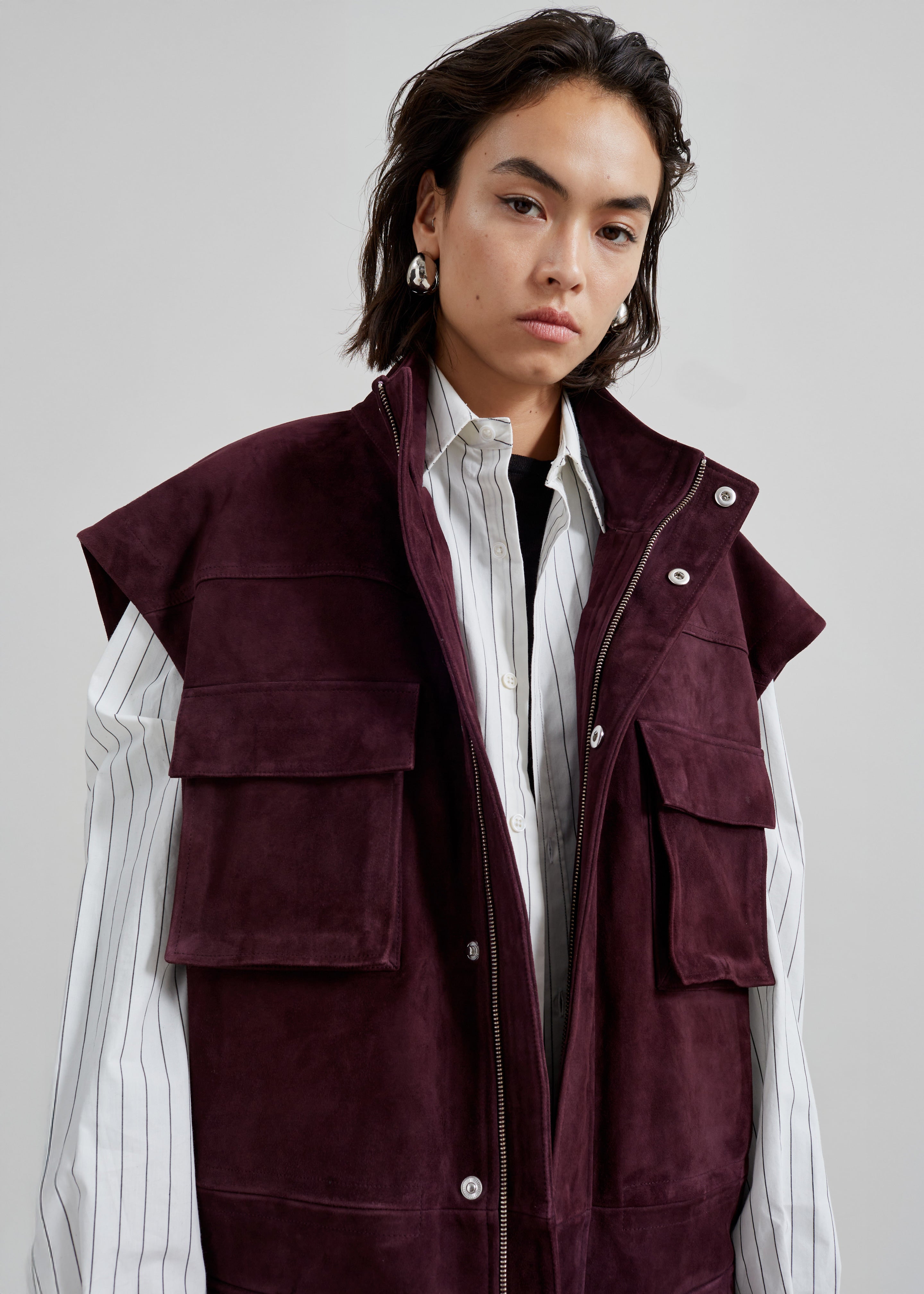 Turin Suede Cargo Jacket - Burgundy - 8