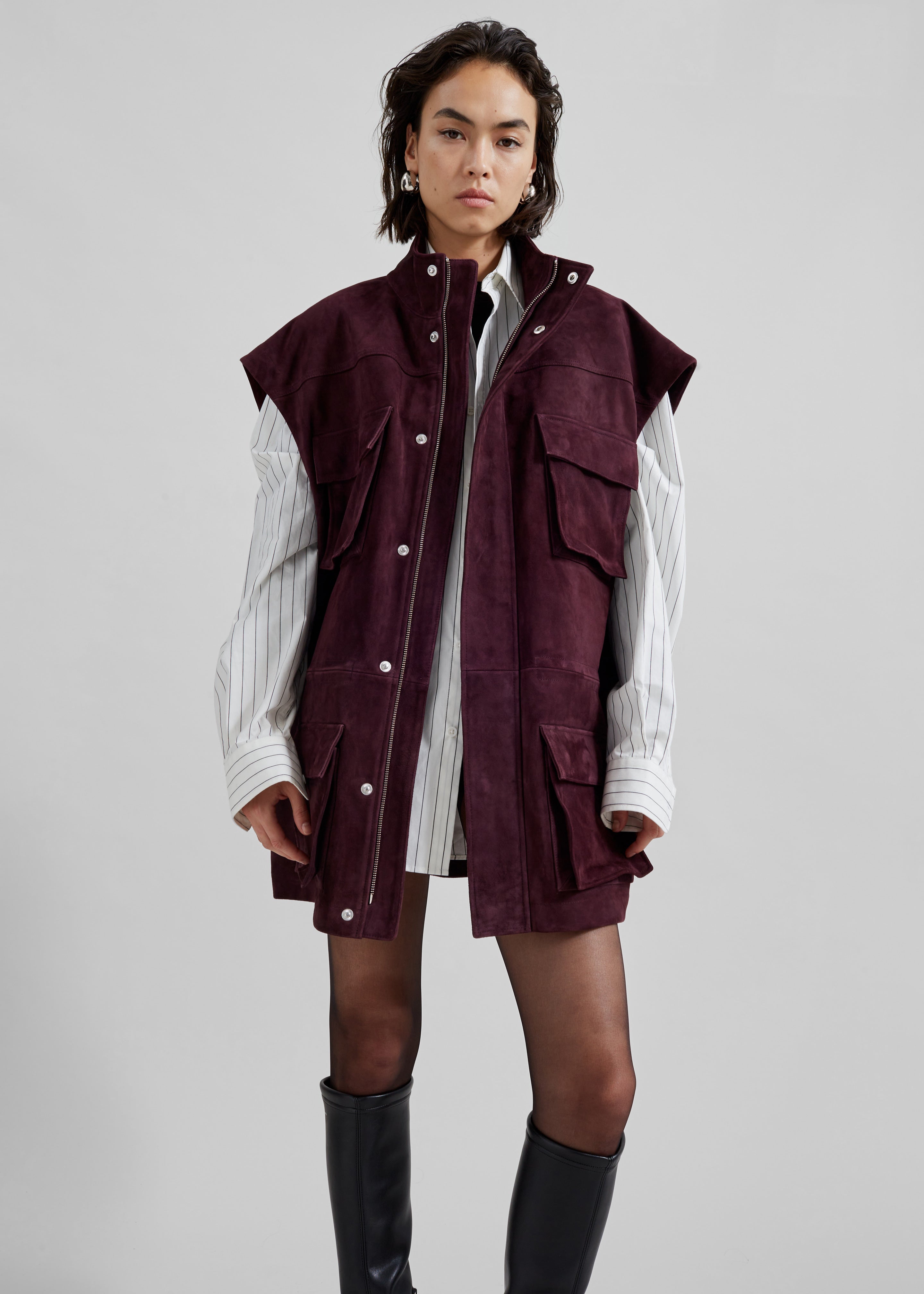 Turin Suede Cargo Jacket - Burgundy - 5