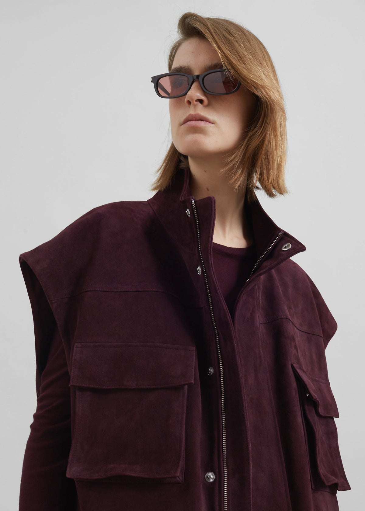 Turin Suede Cargo Jacket - Burgundy - 4
