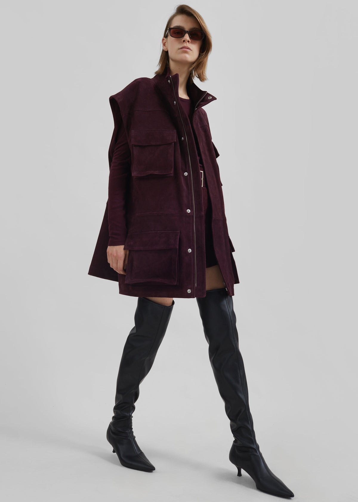 Turin Suede Cargo Jacket - Burgundy - 1
