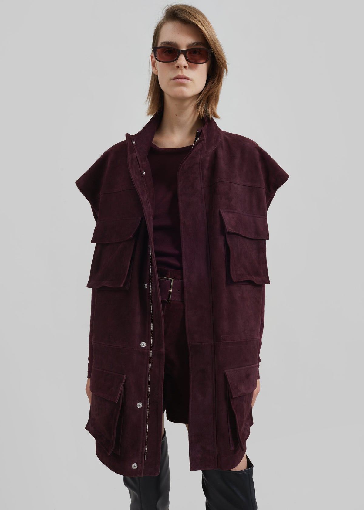 Turin Suede Cargo Jacket - Burgundy - 2