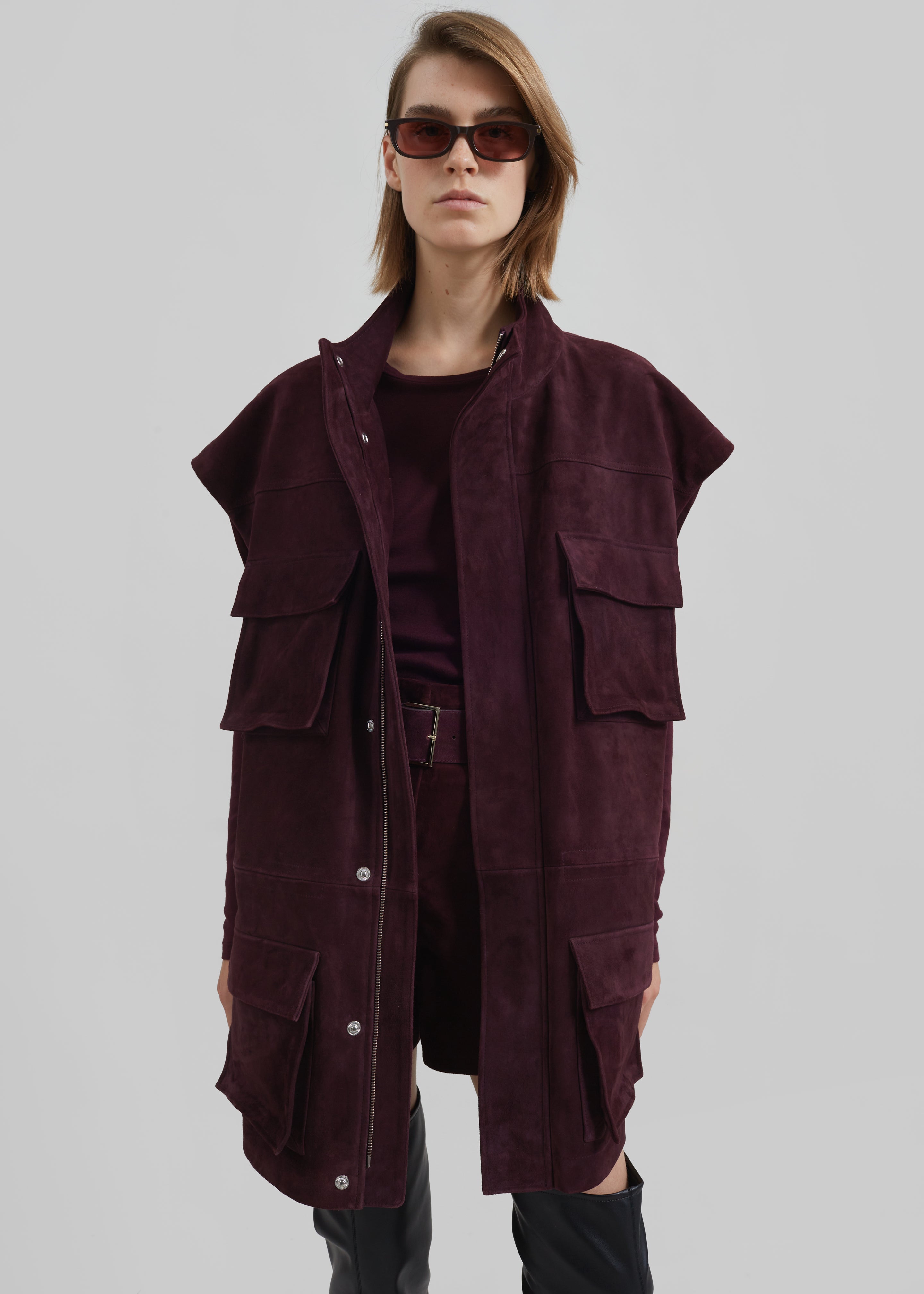 Turin Suede Cargo Jacket - Burgundy - 2