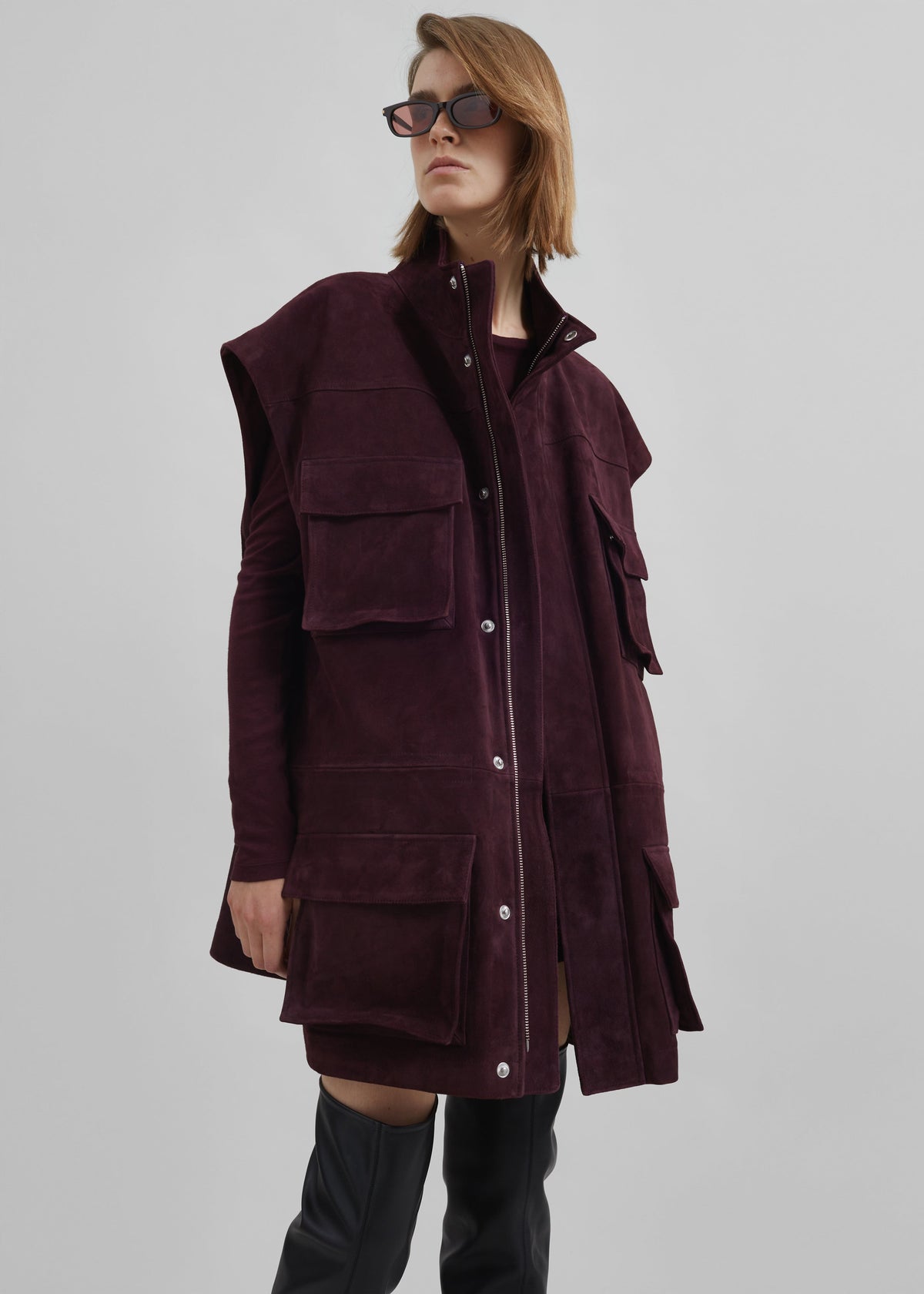 Turin Suede Cargo Jacket - Burgundy - 9