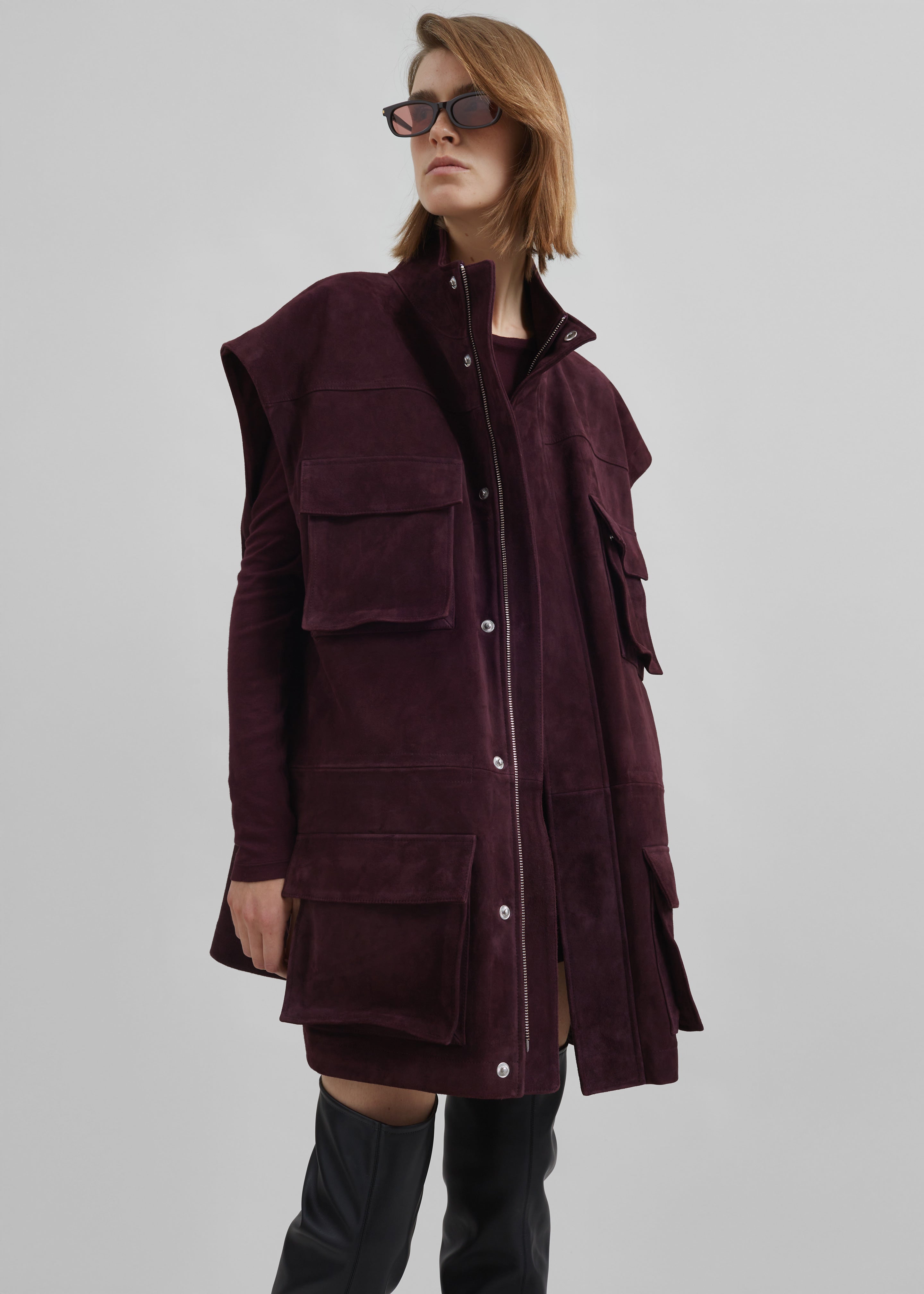 Turin Suede Cargo Jacket - Burgundy - 9