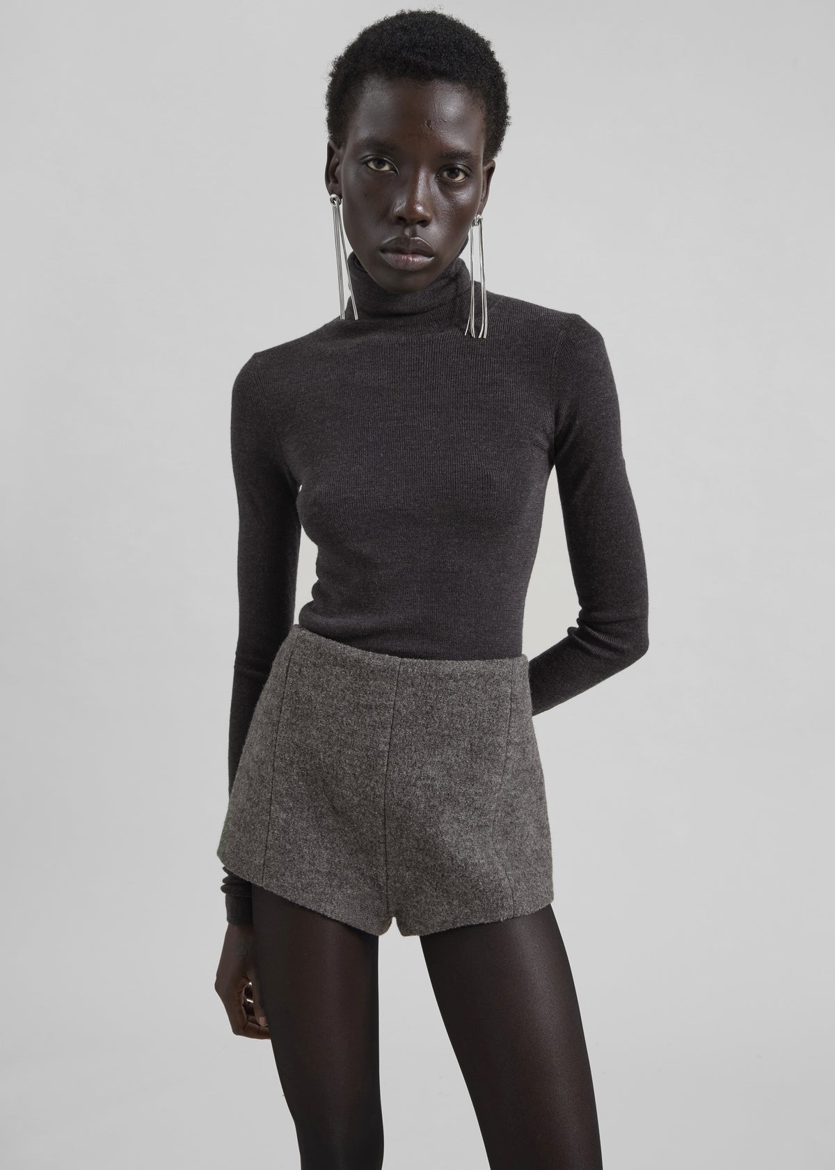Utica Thin Turtleneck Sweater - Dark Grey Melange - 1