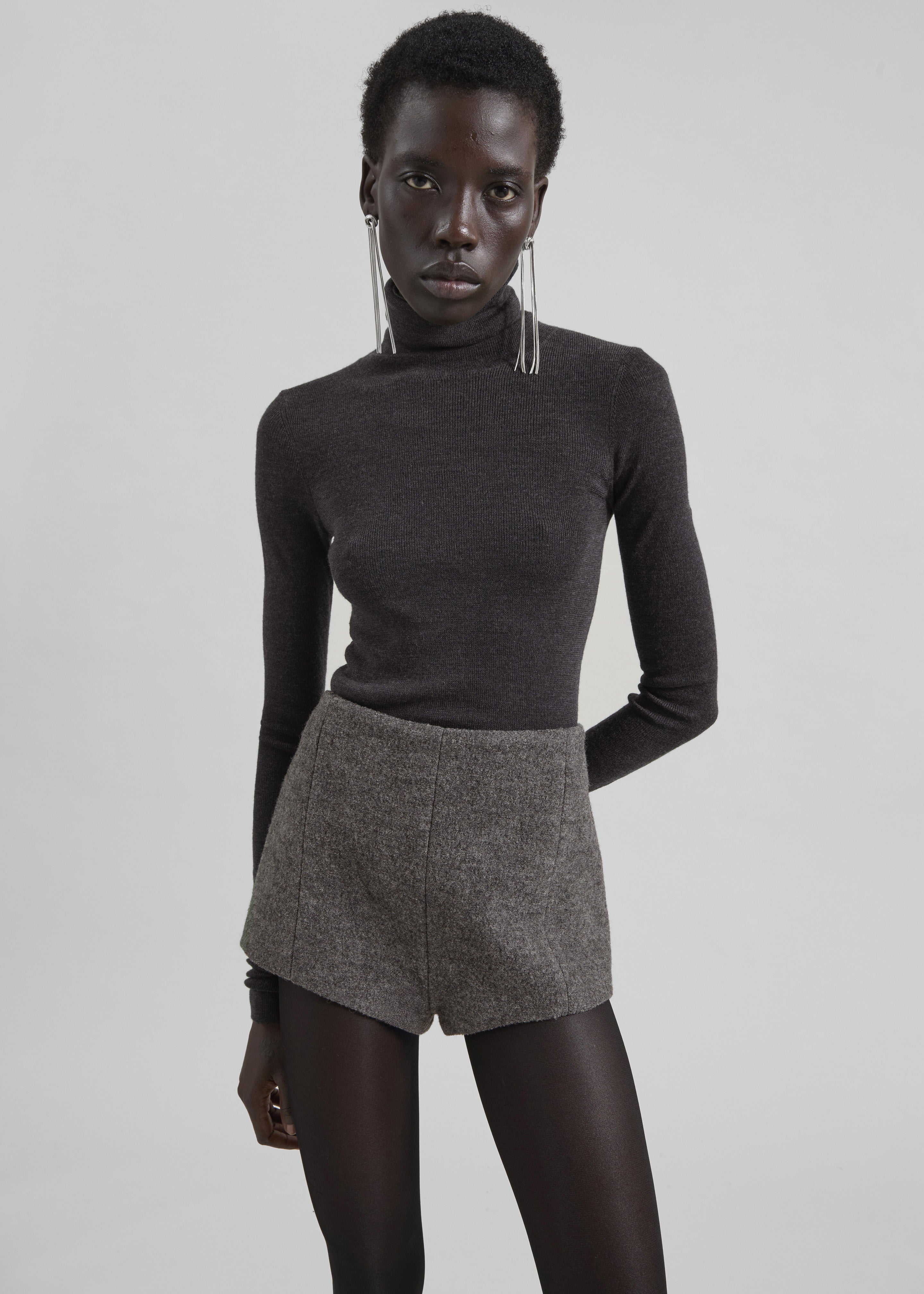 Utica Thin Turtleneck Sweater - Dark Grey Melange - 1