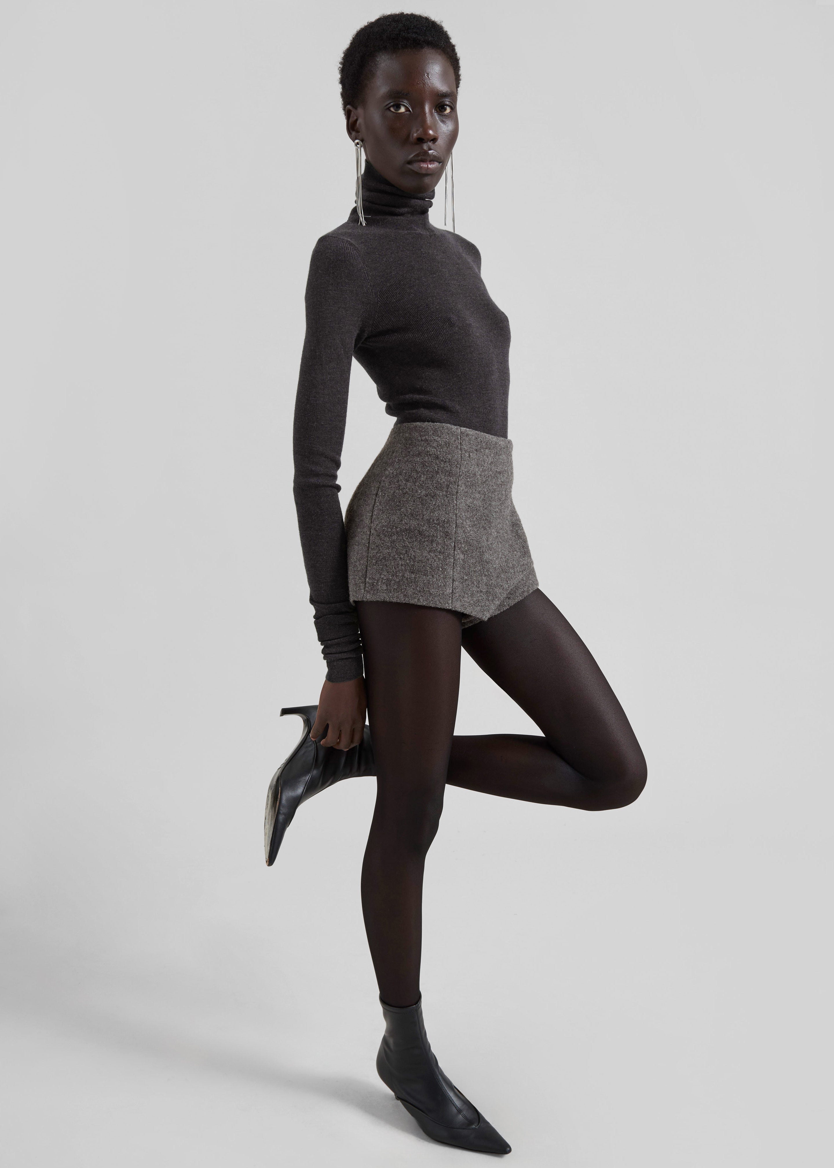 Utica Thin Turtleneck Sweater - Dark Grey Melange - 3