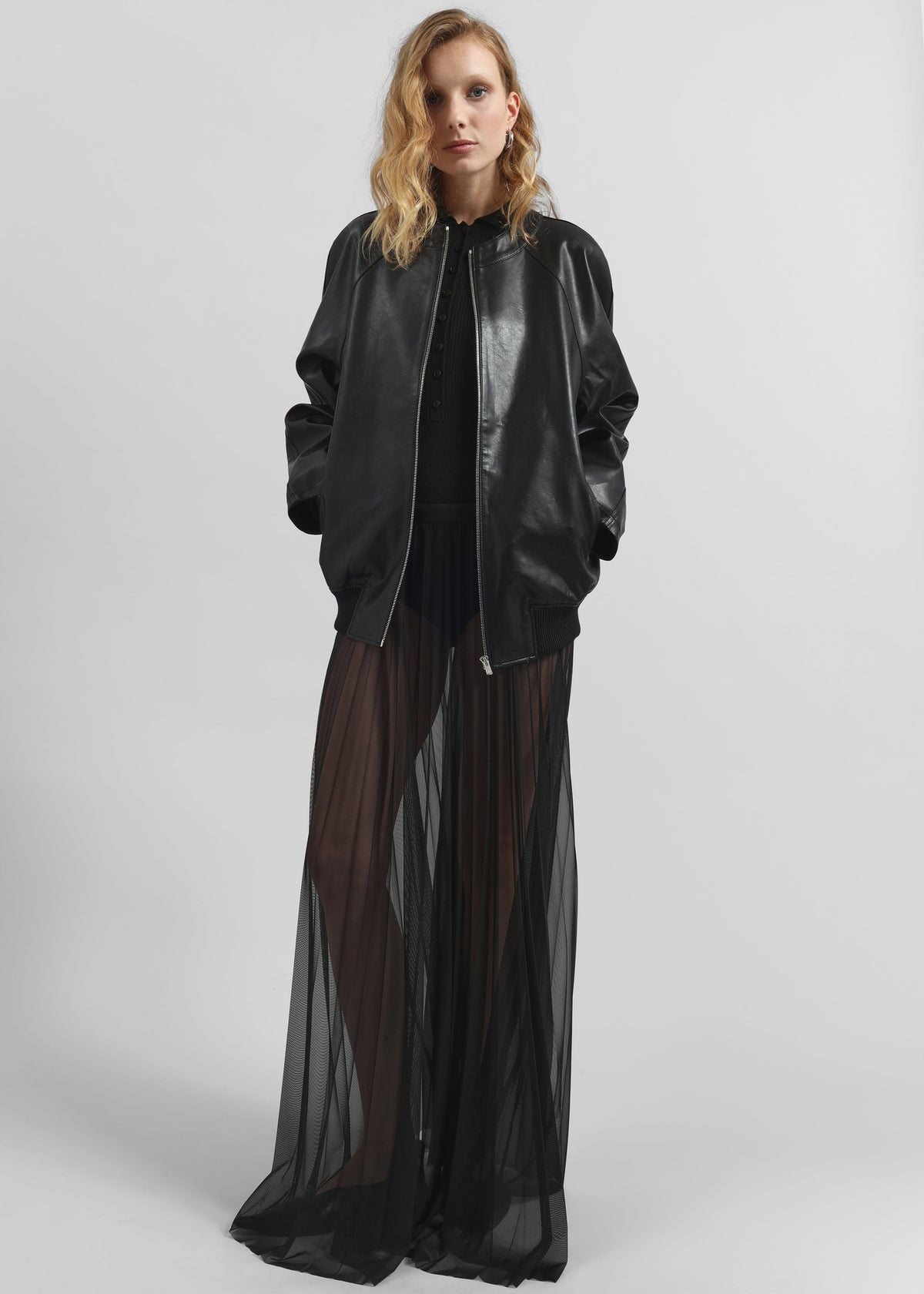 Vallen Pleated Mesh Maxi Skirt - Black - 6