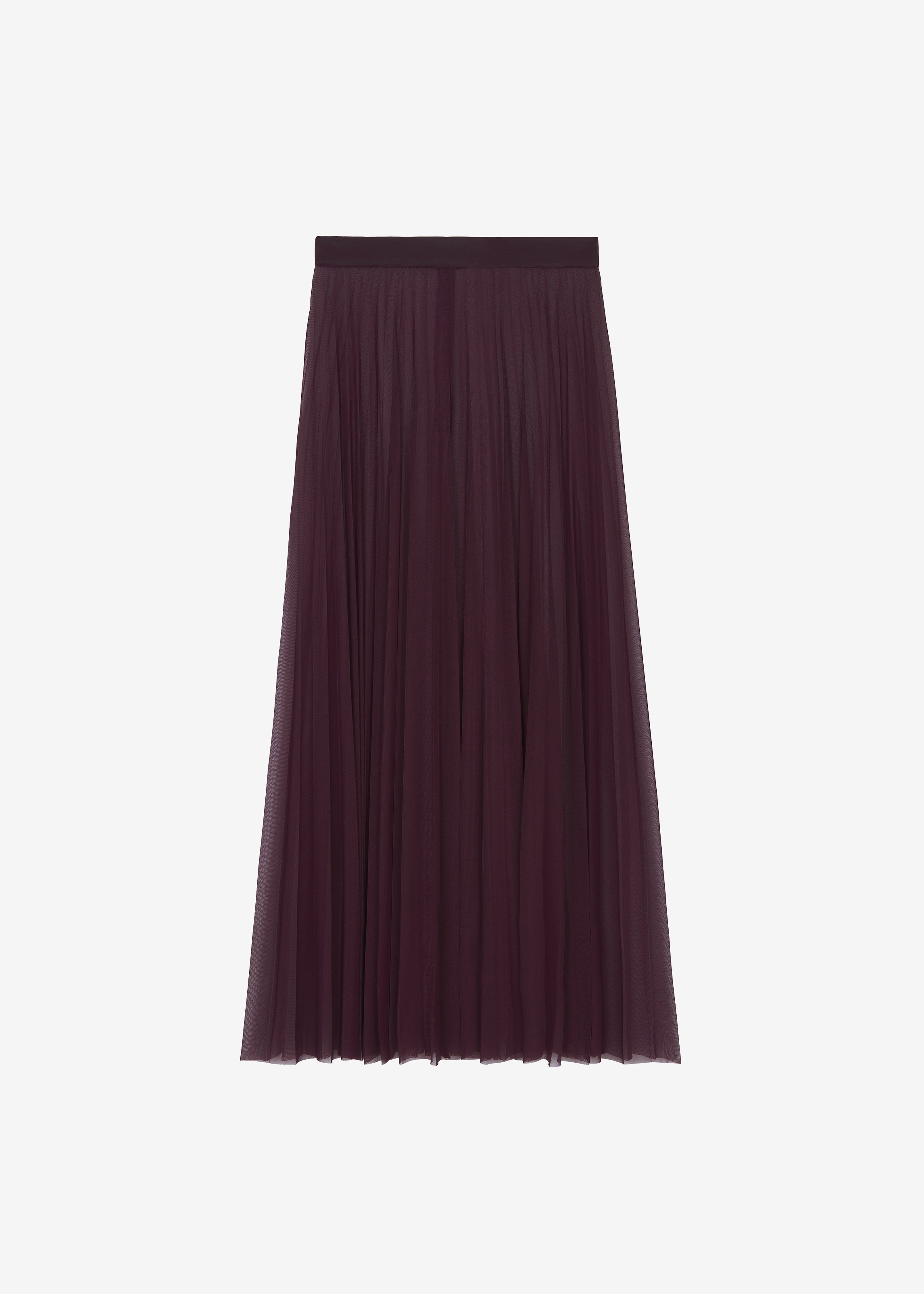 Vallen Pleated Mesh Maxi Skirt - Burgundy - 12