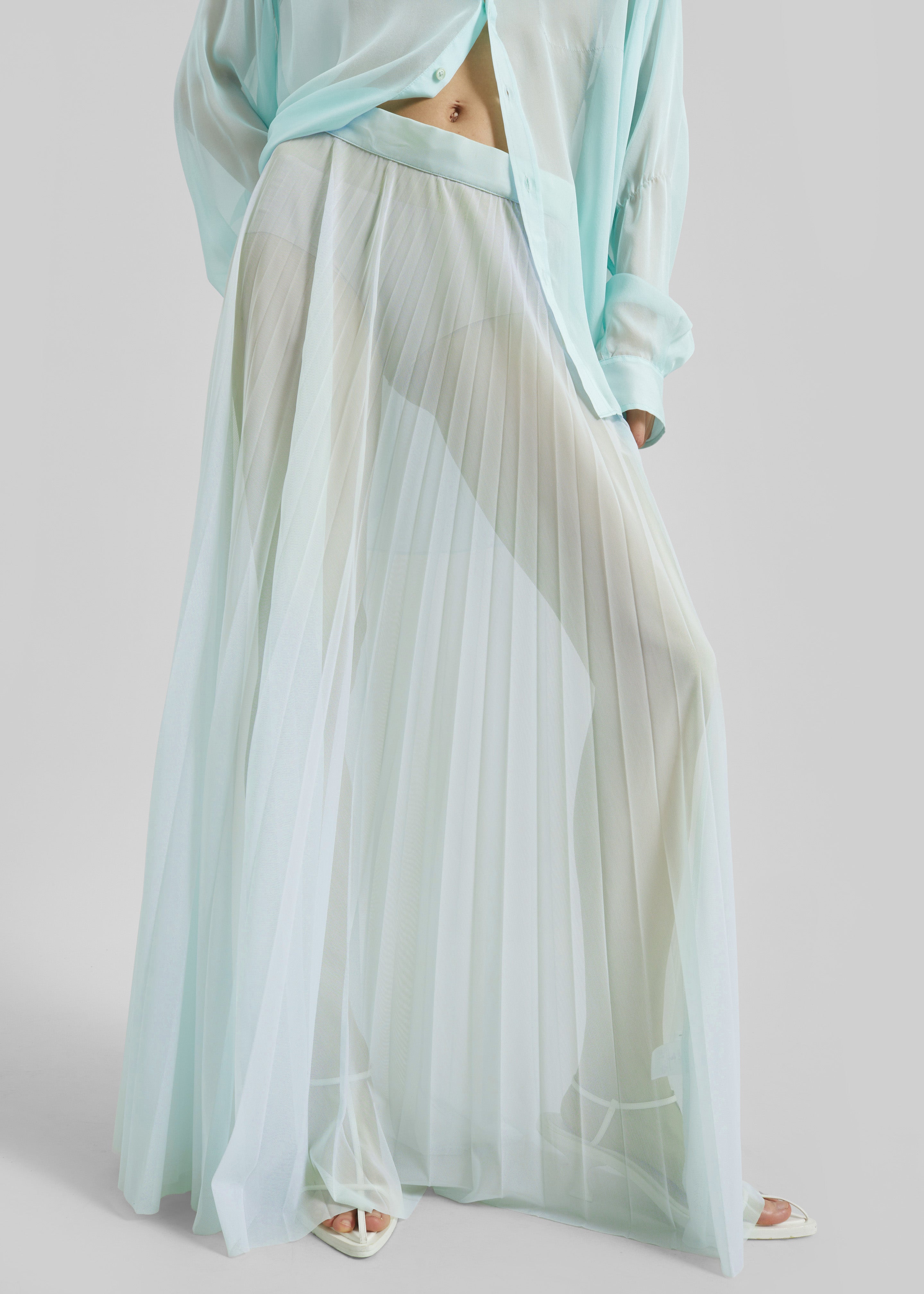 Vallen Pleated Mesh Maxi Skirt - Mint - 7