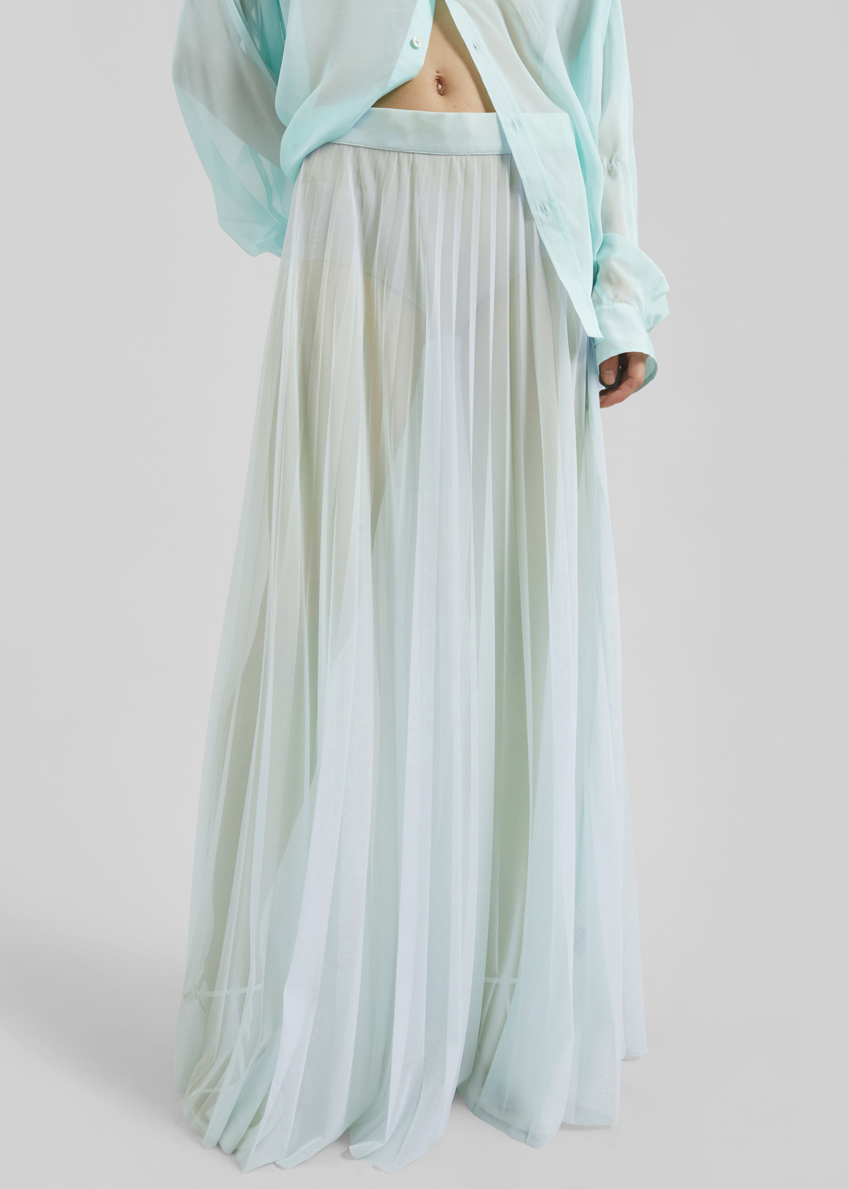 Vallen Pleated Mesh Maxi Skirt - Mint - 3