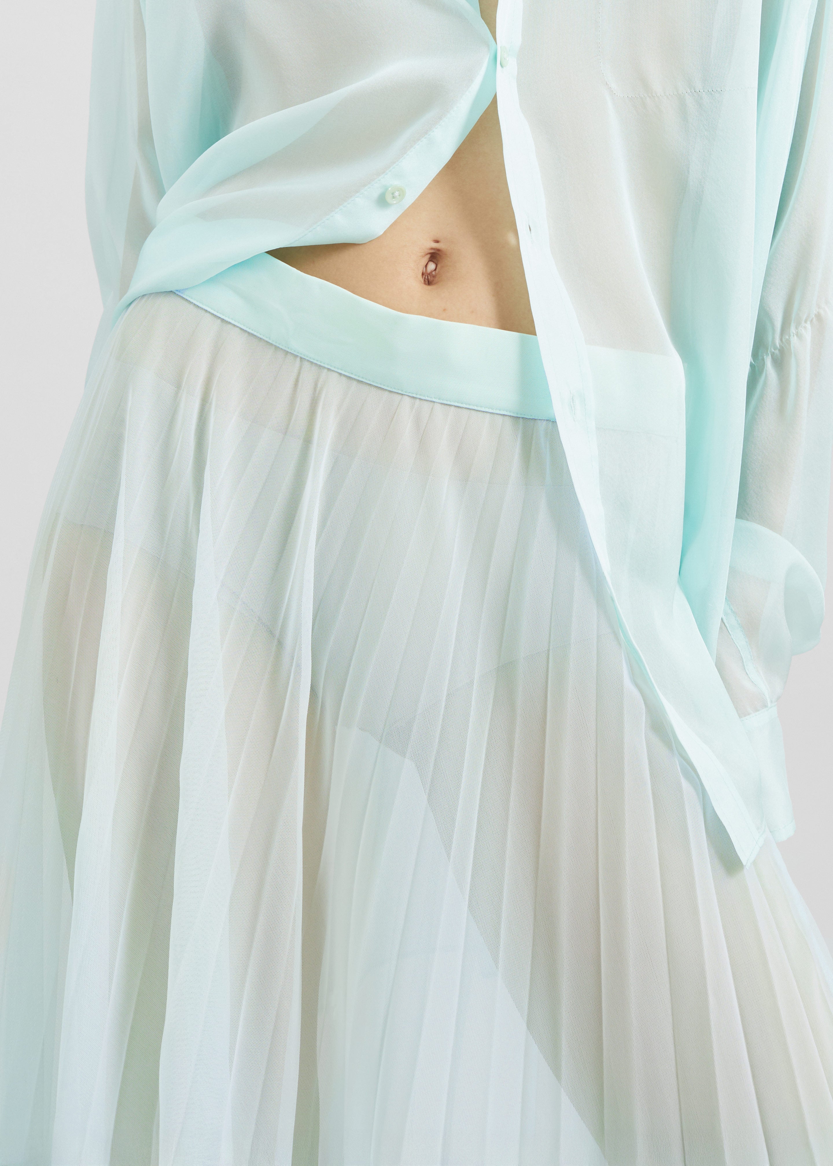 Vallen Pleated Mesh Maxi Skirt - Mint - 4