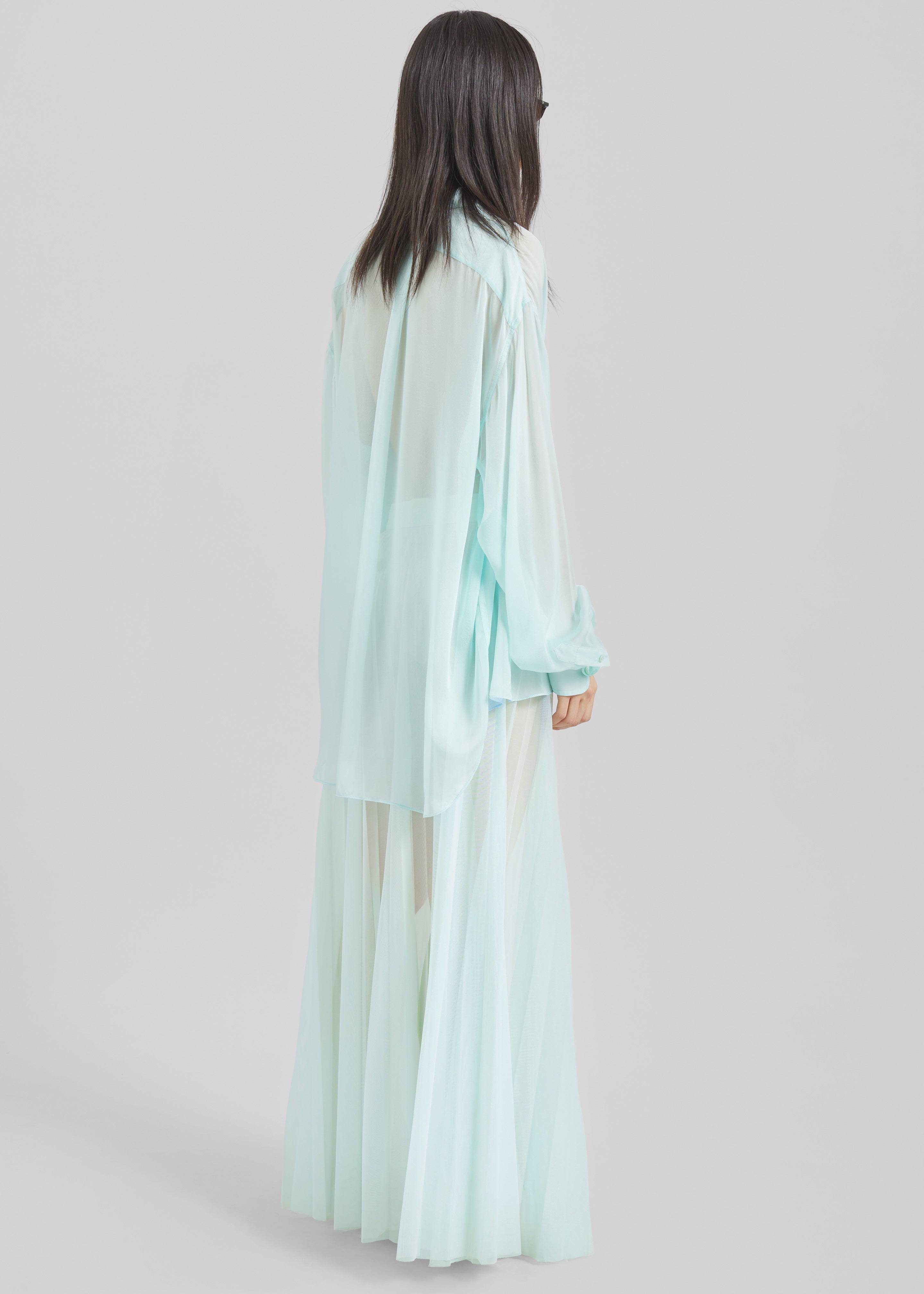 Vallen Pleated Mesh Maxi Skirt - Mint - 8