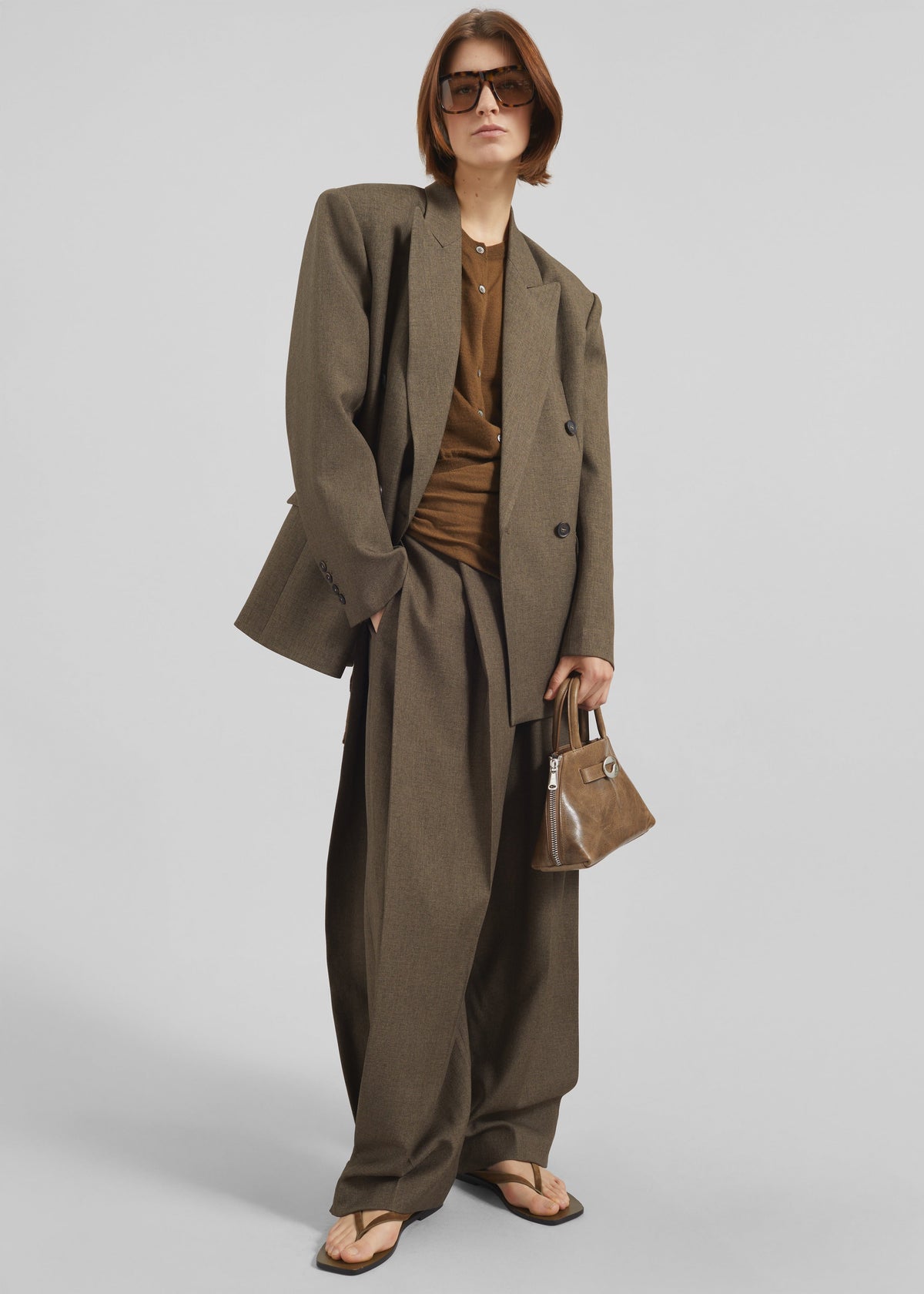 Vallsta Double-Breasted Blazer - Brown Melange - 7
