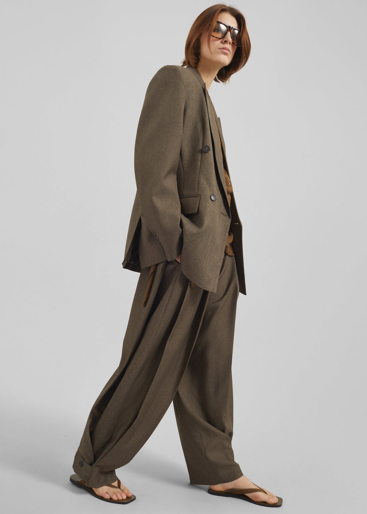 Vallsta Double-Breasted Blazer - Brown Melange - 8