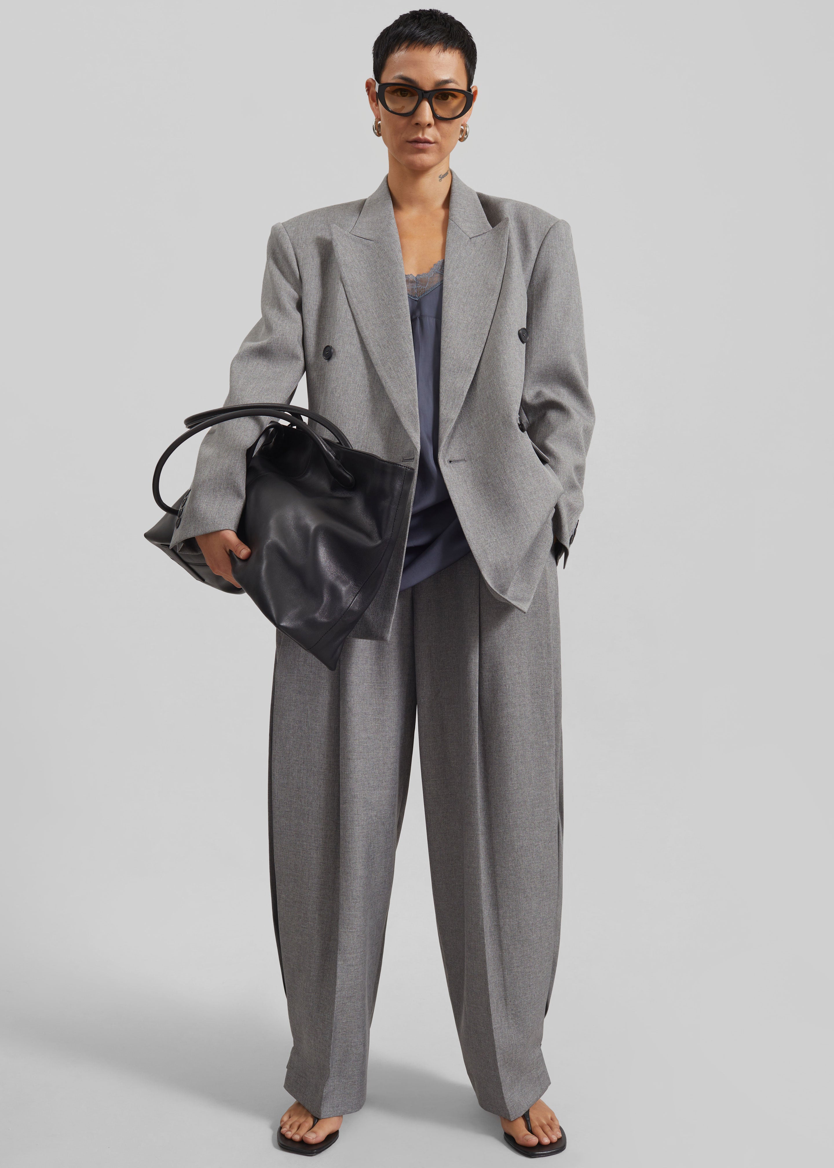 Vallsta Double-Breasted Blazer - Grey Melange - 7