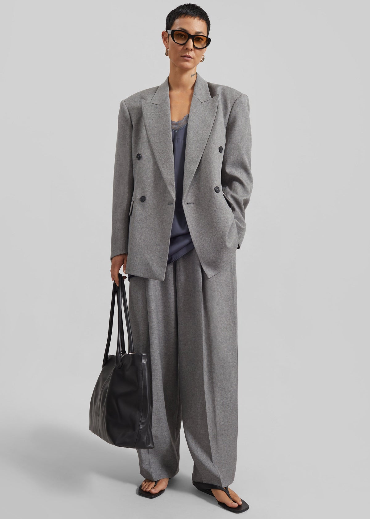Vallsta Double-Breasted Blazer - Grey Melange - 4
