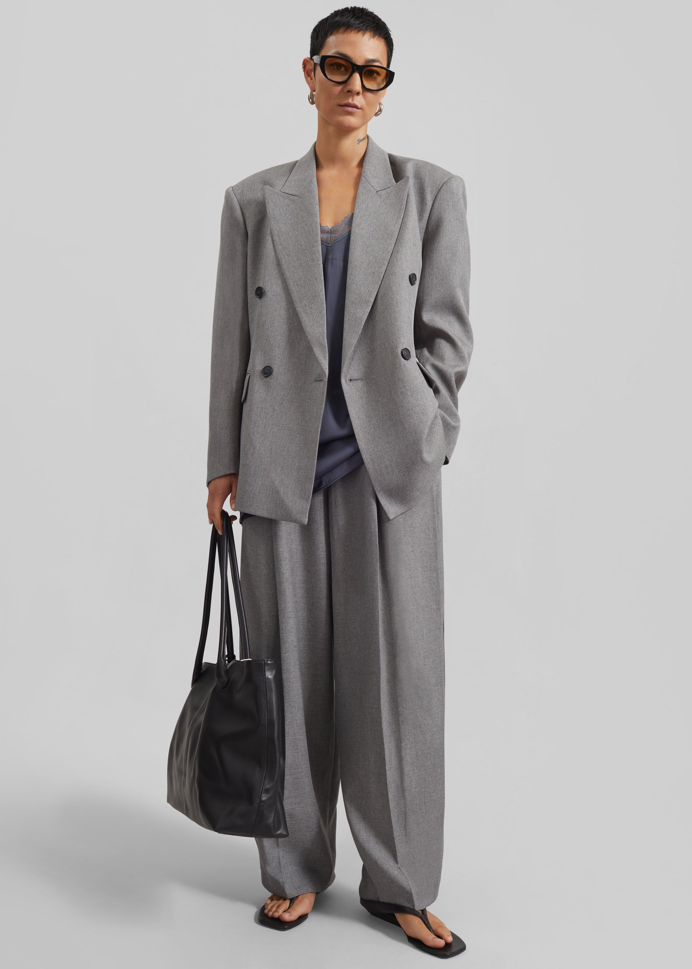 Vallsta Double-Breasted Blazer - Grey Melange - 4
