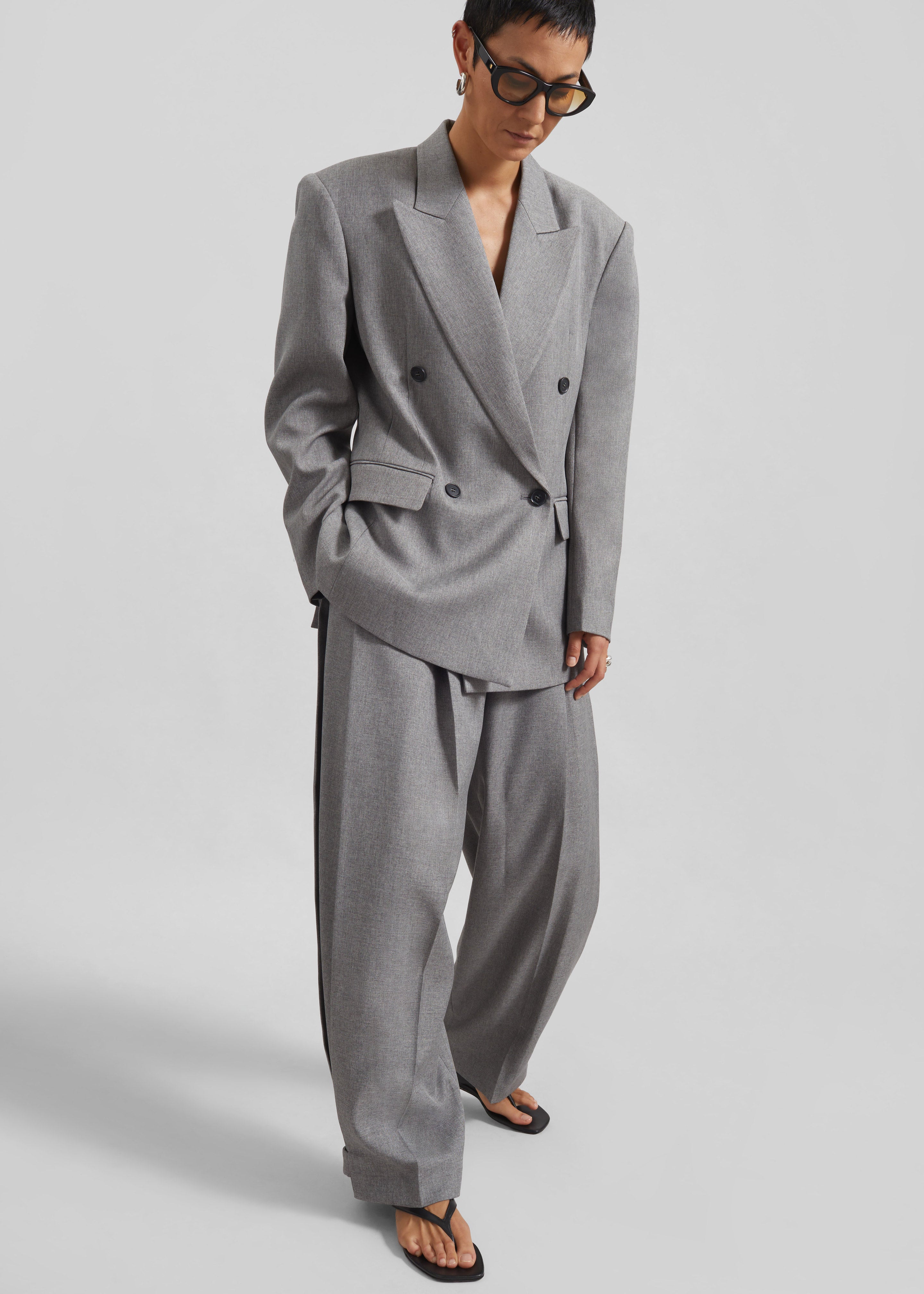 Vallsta Double-Breasted Blazer - Grey Melange - 1