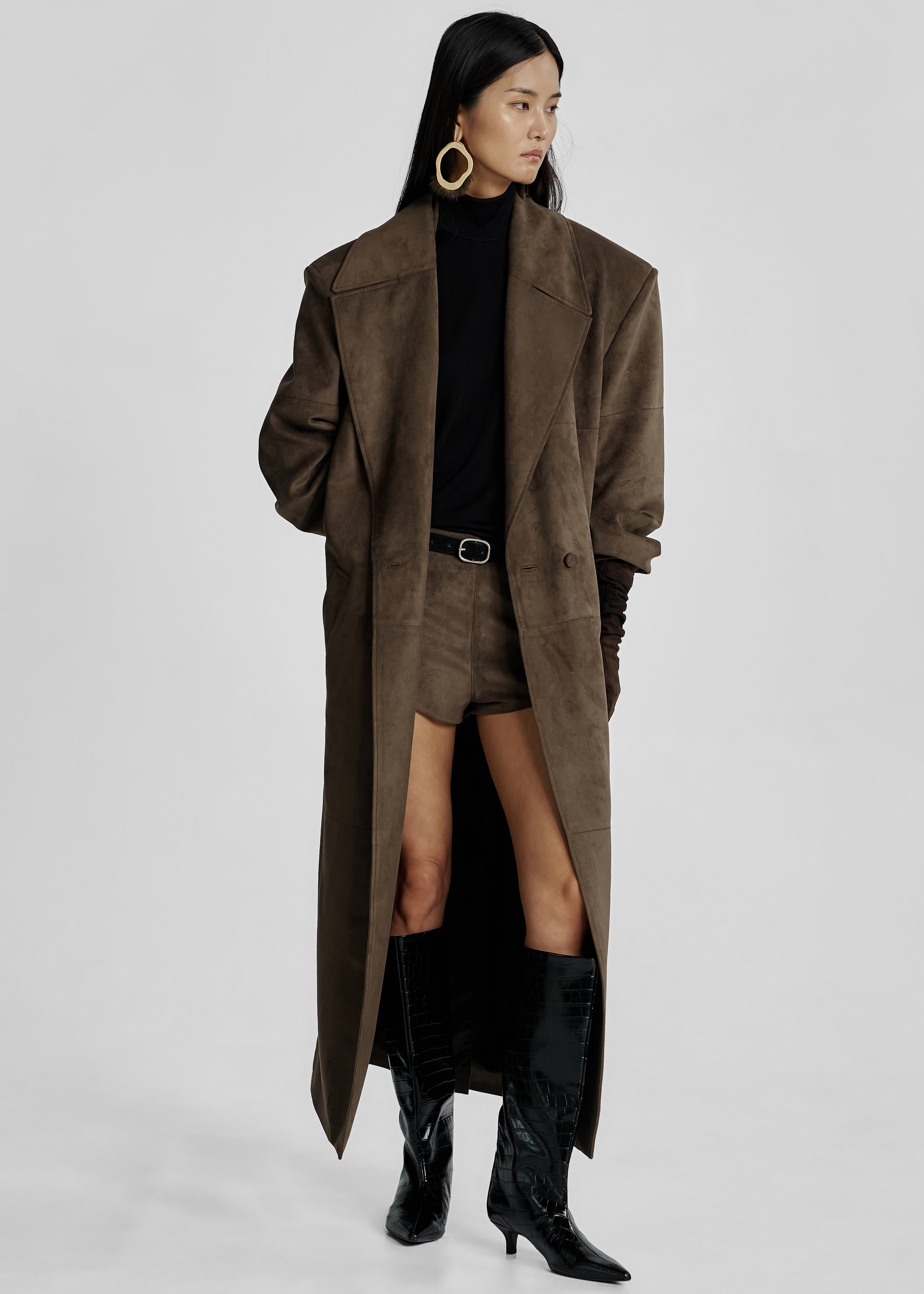 Valmere Faux Suede Coat - Brown - 6