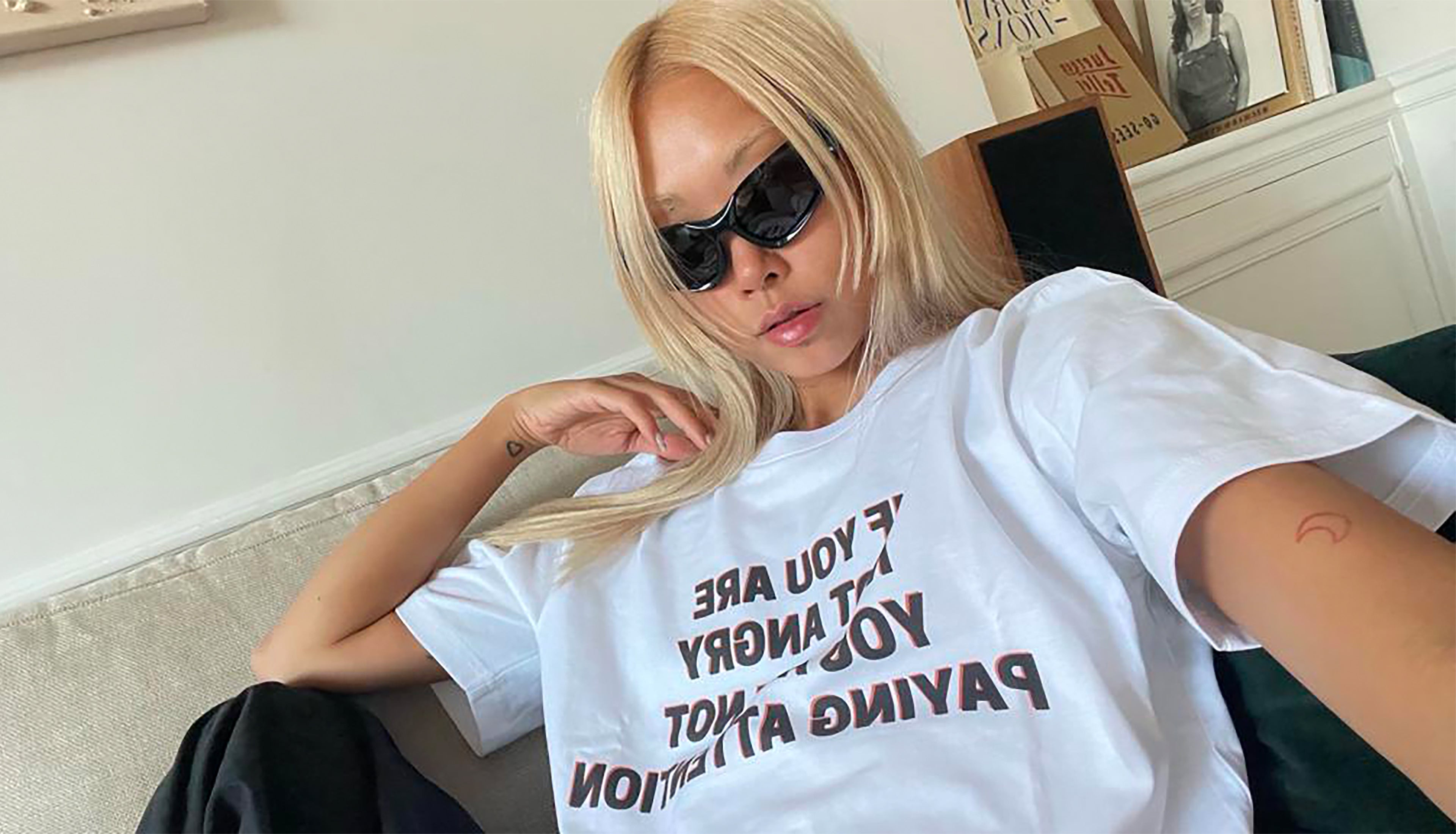 Vannessa Hong wearing The Frankie Shop x Jeanne Friot if you T-Shirt.