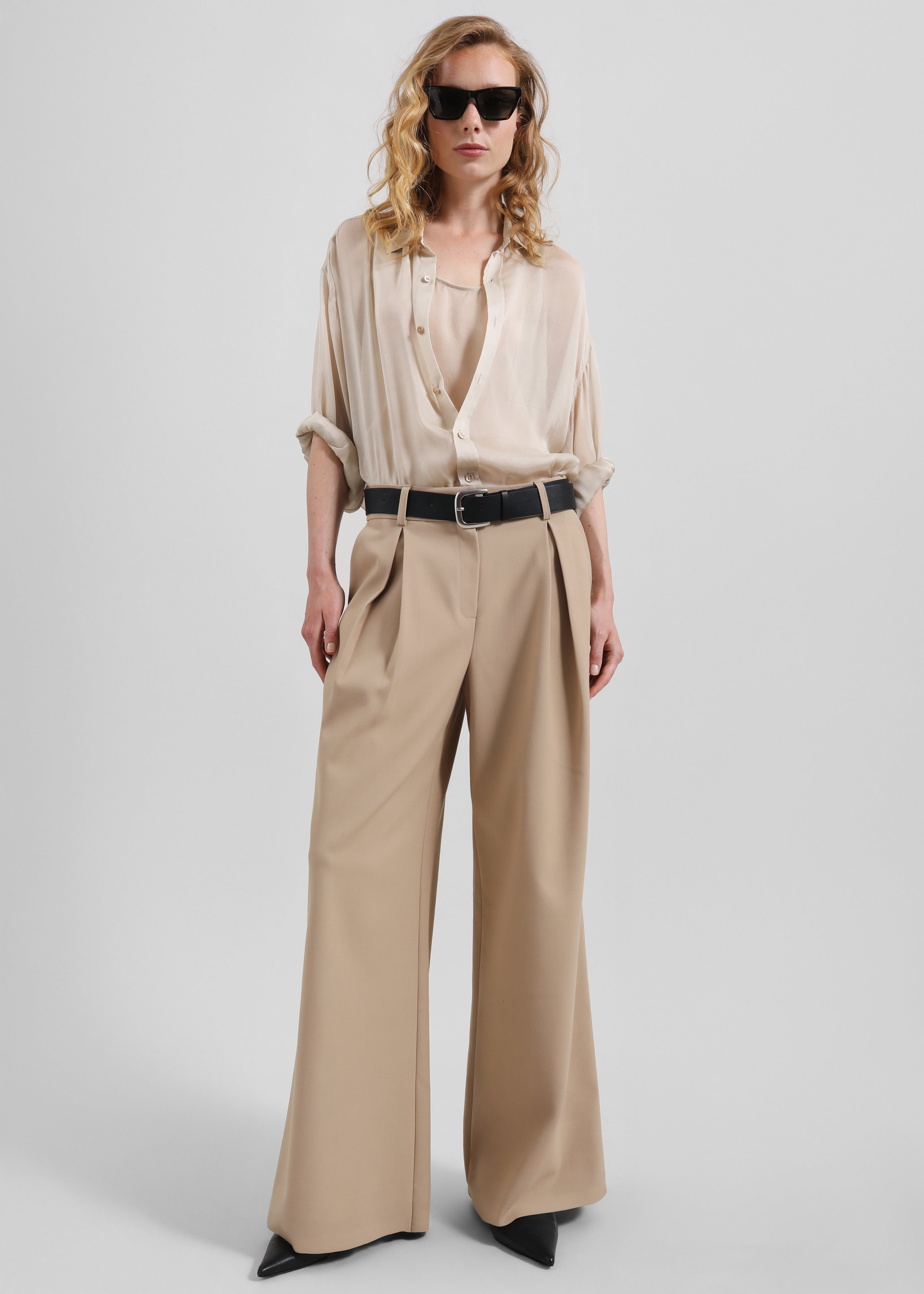 Varen Belted Wide Trousers - Beige - 5