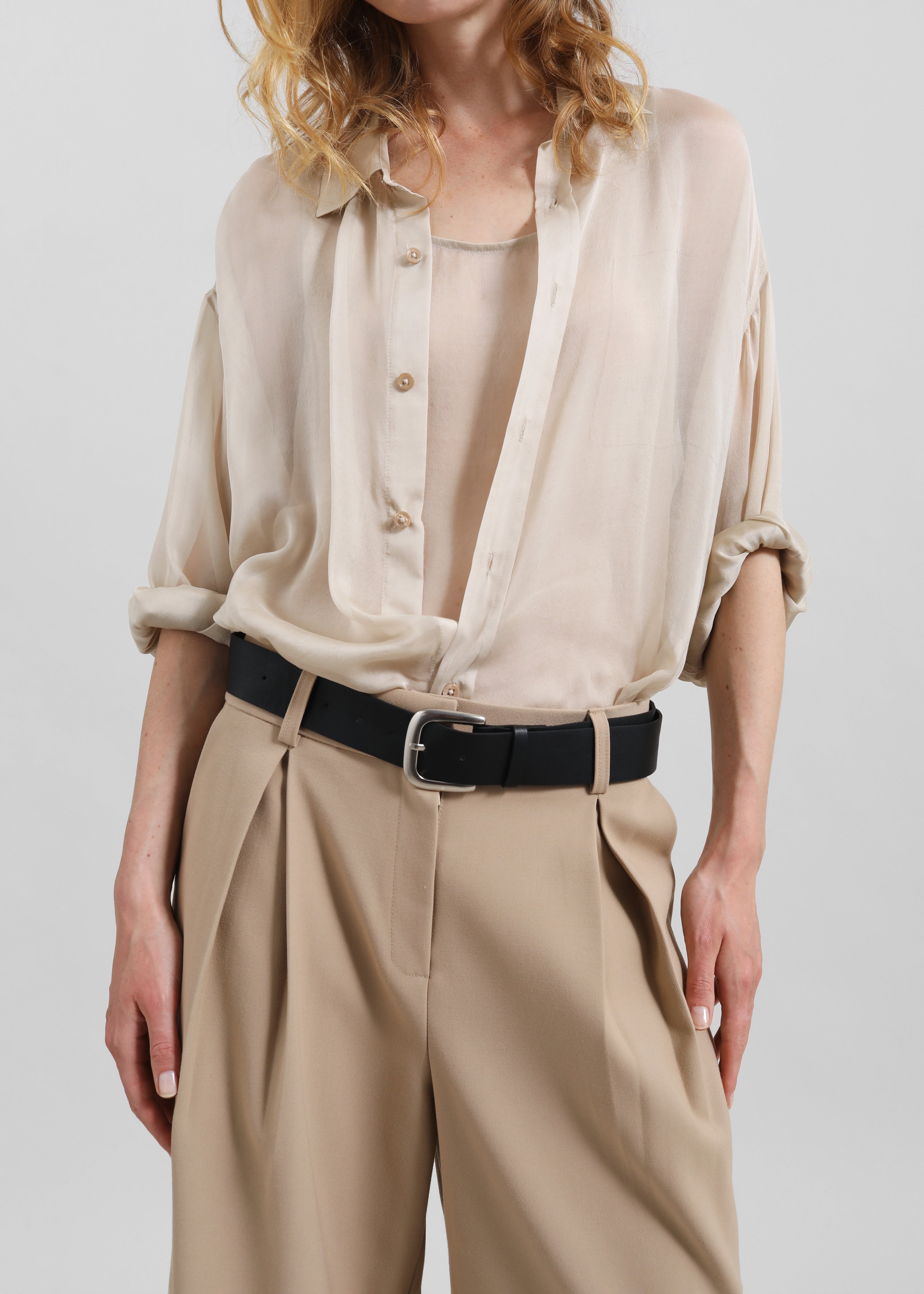 Varen Belted Wide Trousers - Beige - 3