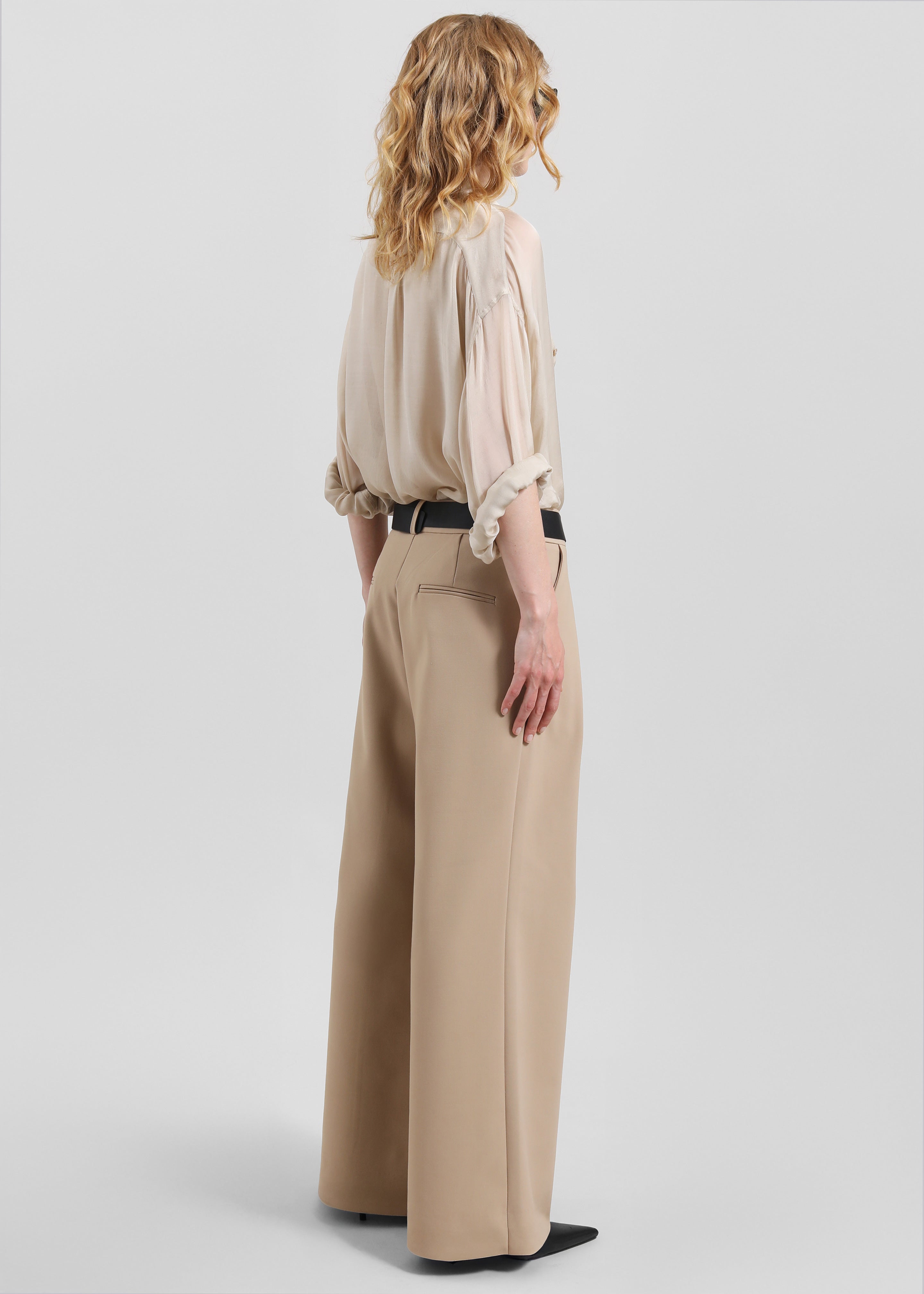 Varen Belted Wide Trousers - Beige - 7